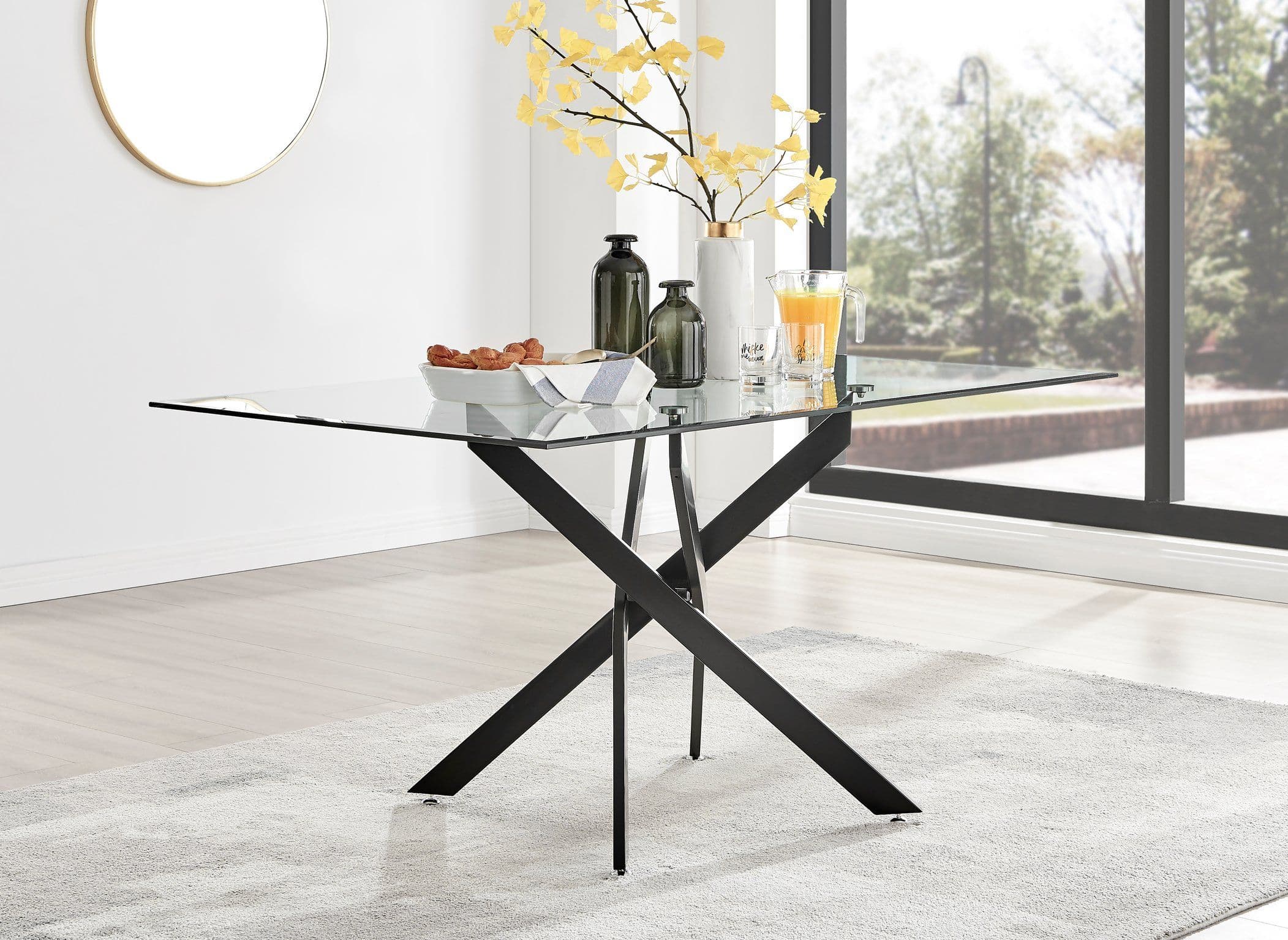 Leonardo 150cm 6 Seater Glass Chrome Metal Starburst Dining Table