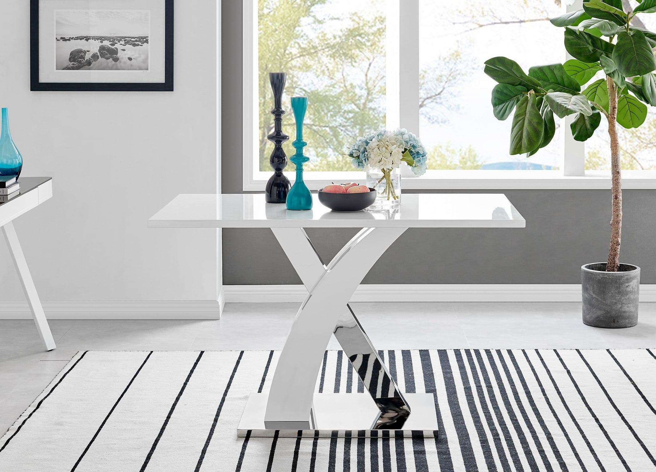 Atlanta 120cm Chrome Metal High Gloss 4 Seater Dining Table
