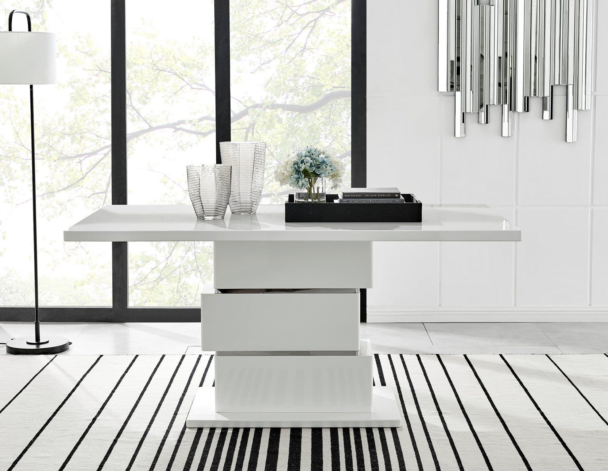 Apollo Rectangle Chrome High Gloss 6 Seater Dining Table