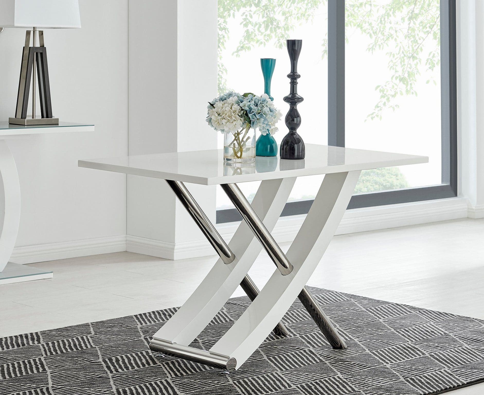 Mayfair 120cm 4 Seater High Gloss Stainless Steel Dining Table