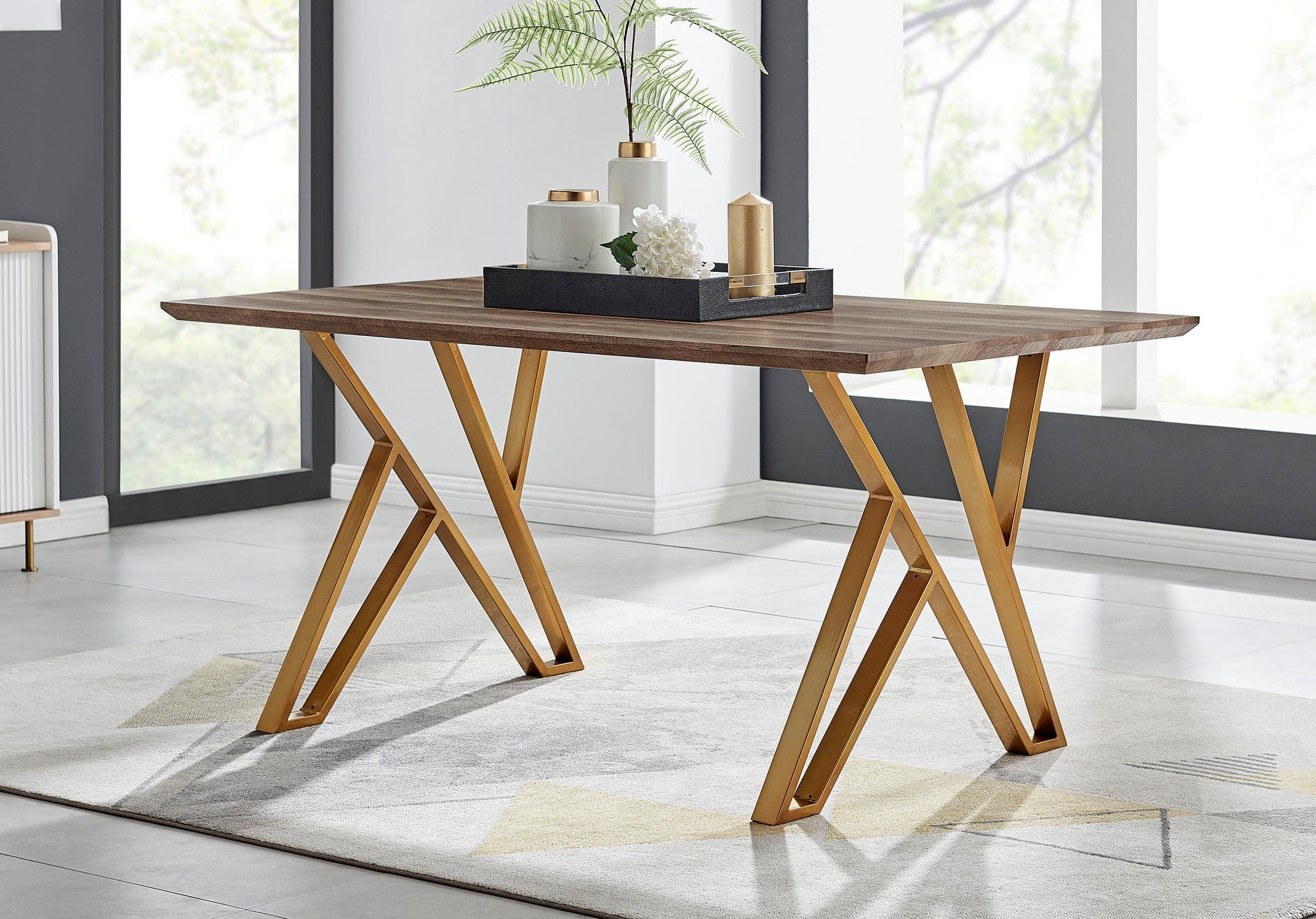 Taranto 160cm 6 Seater Geometric Leg Rectangular Dining Table