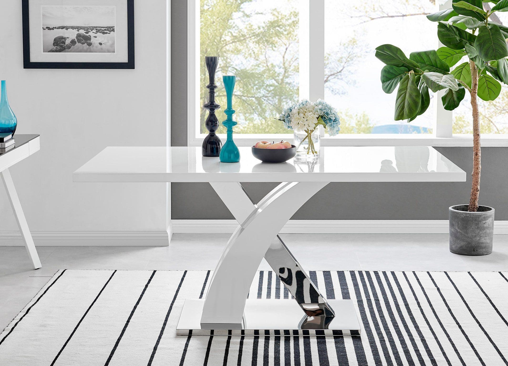 Atlanta 160cm Chrome Metal High Gloss 6 Seater Dining Table
