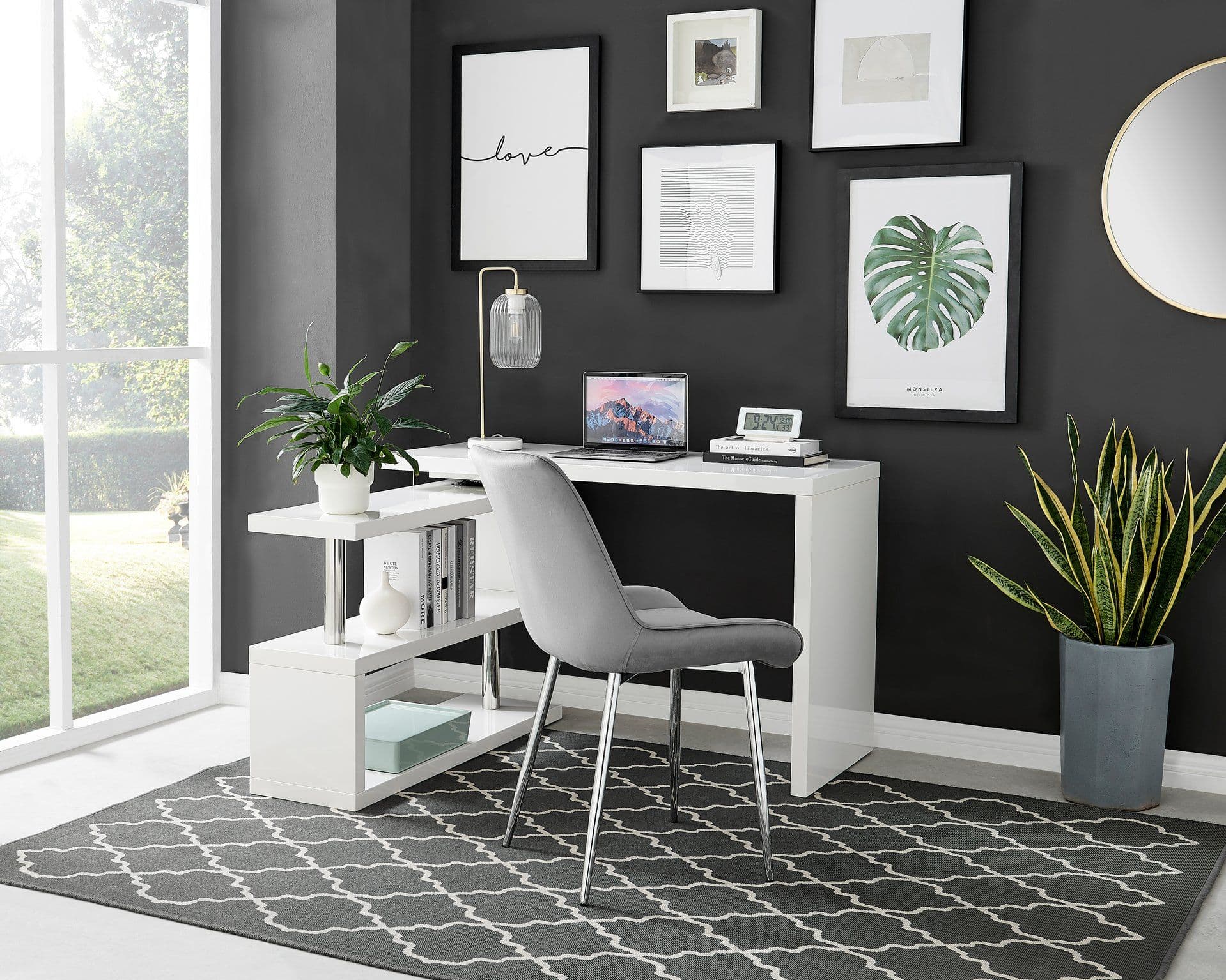 Siena High Gloss Modern Console Table Rotating Storage Shelves