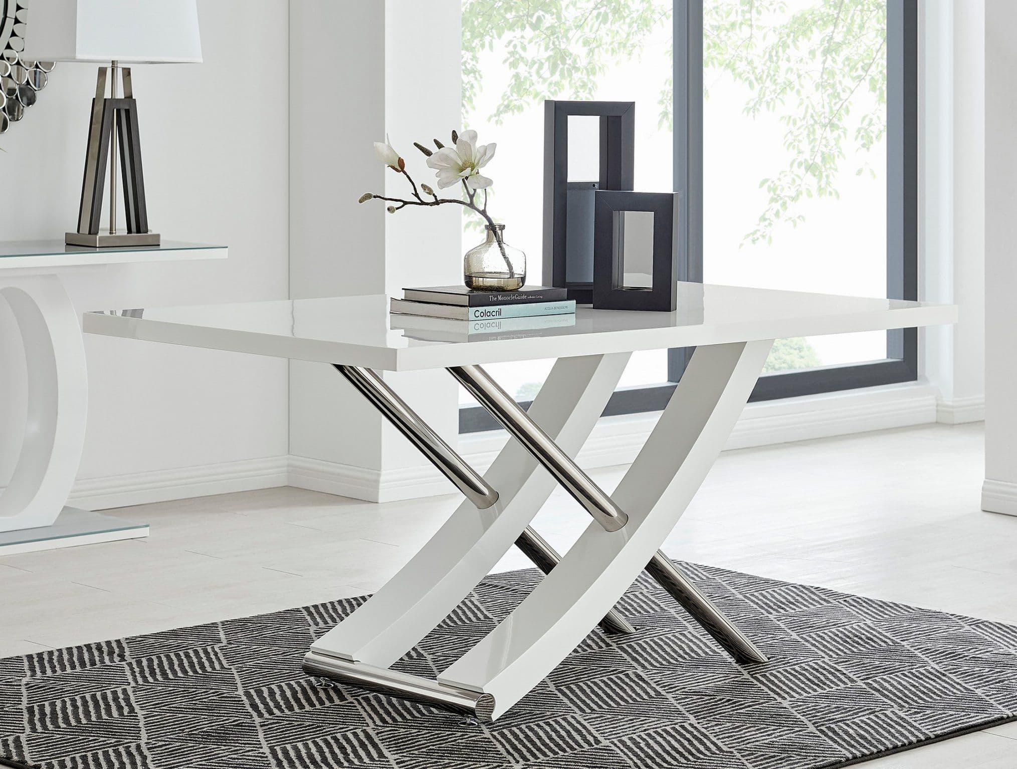 Mayfair 160cm Large 6 Seater High Gloss Stainless Steel Dining Table