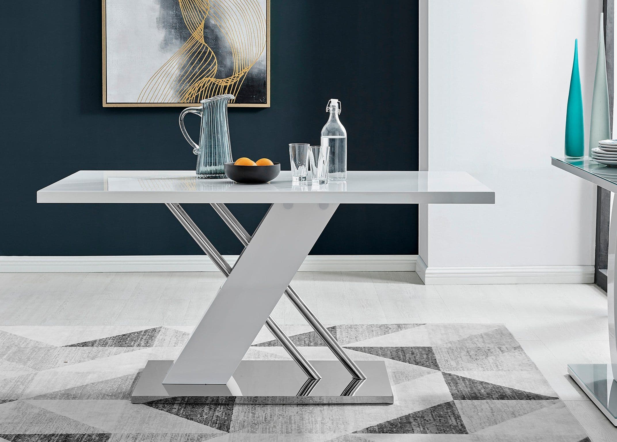 Sorrento 150cm 6 Seater High Gloss Chrome Modern Dining Table