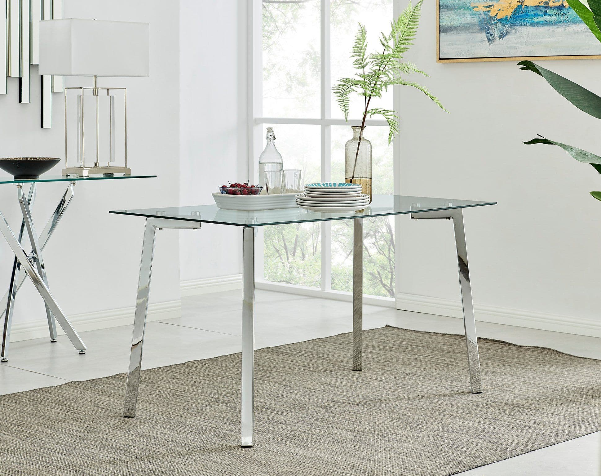 Cosmo 130cm 7 Seater Chrome Metal Glass Rectangular Dining Table