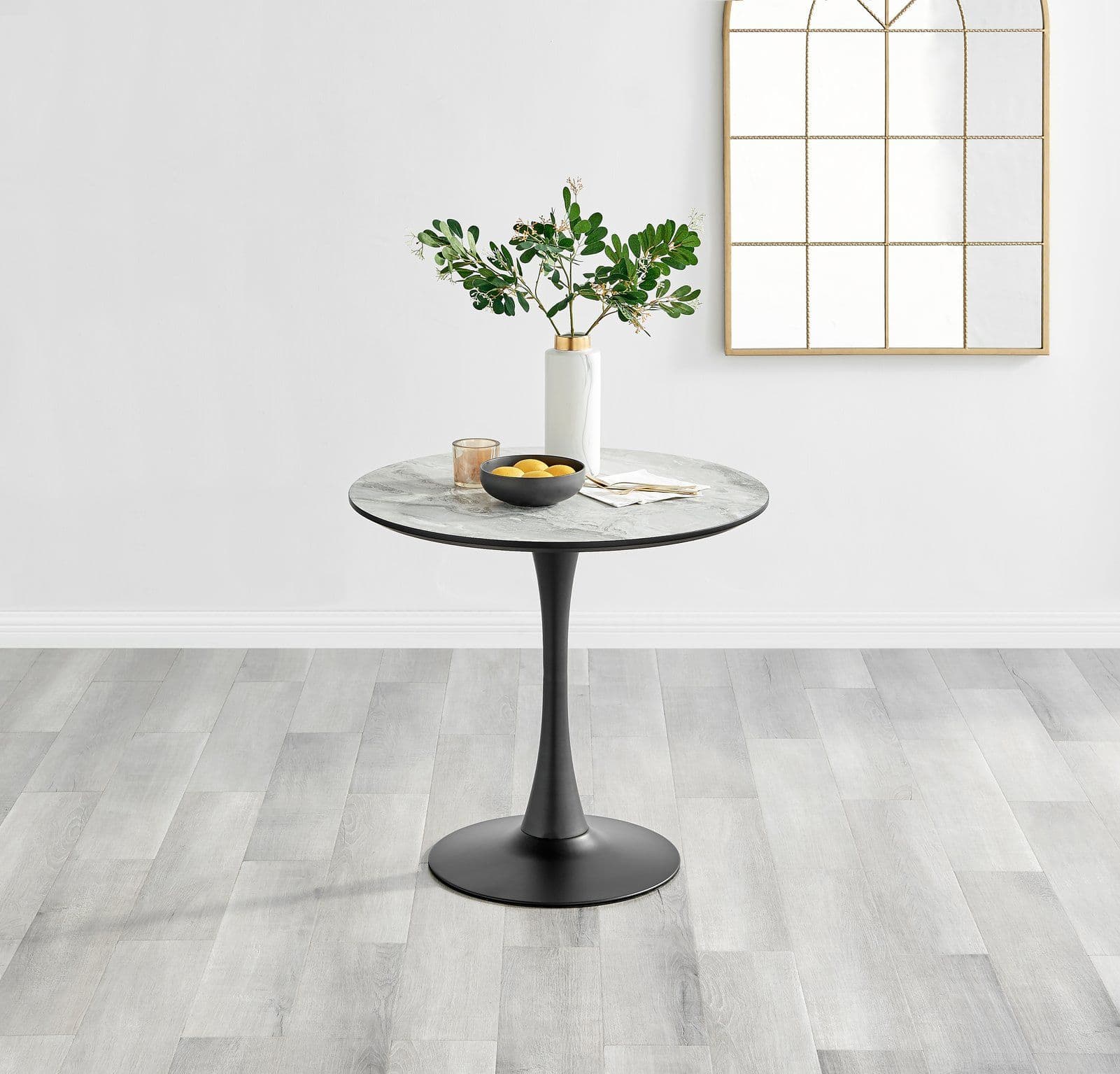 Elina 80cm Round 2 Seater Marble Effect Pedestal Dining Table