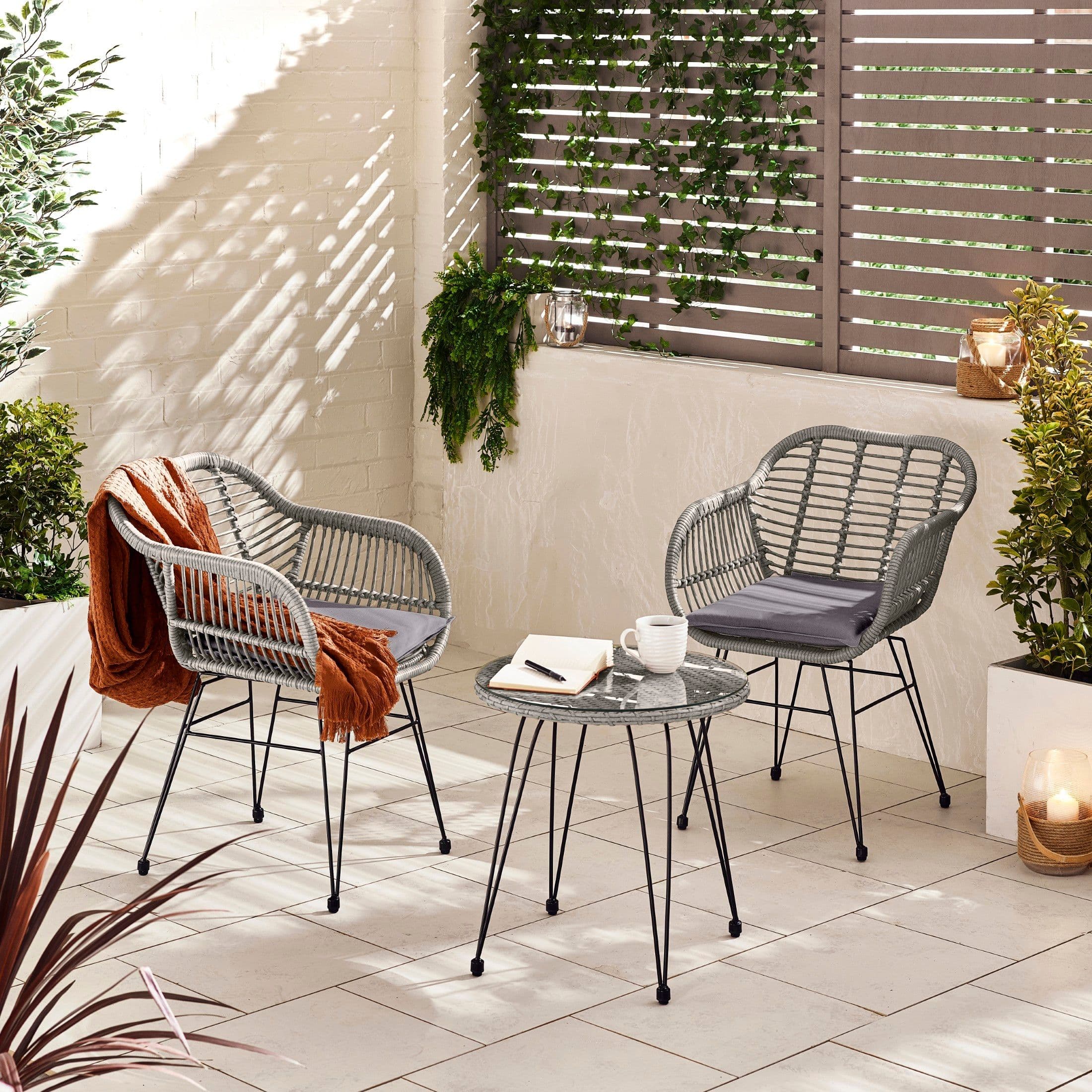 Belize Wicker Style PE Rattan 2 Seat Outdoor Garden Bistro Table & Chairs Set metal hairpin legs