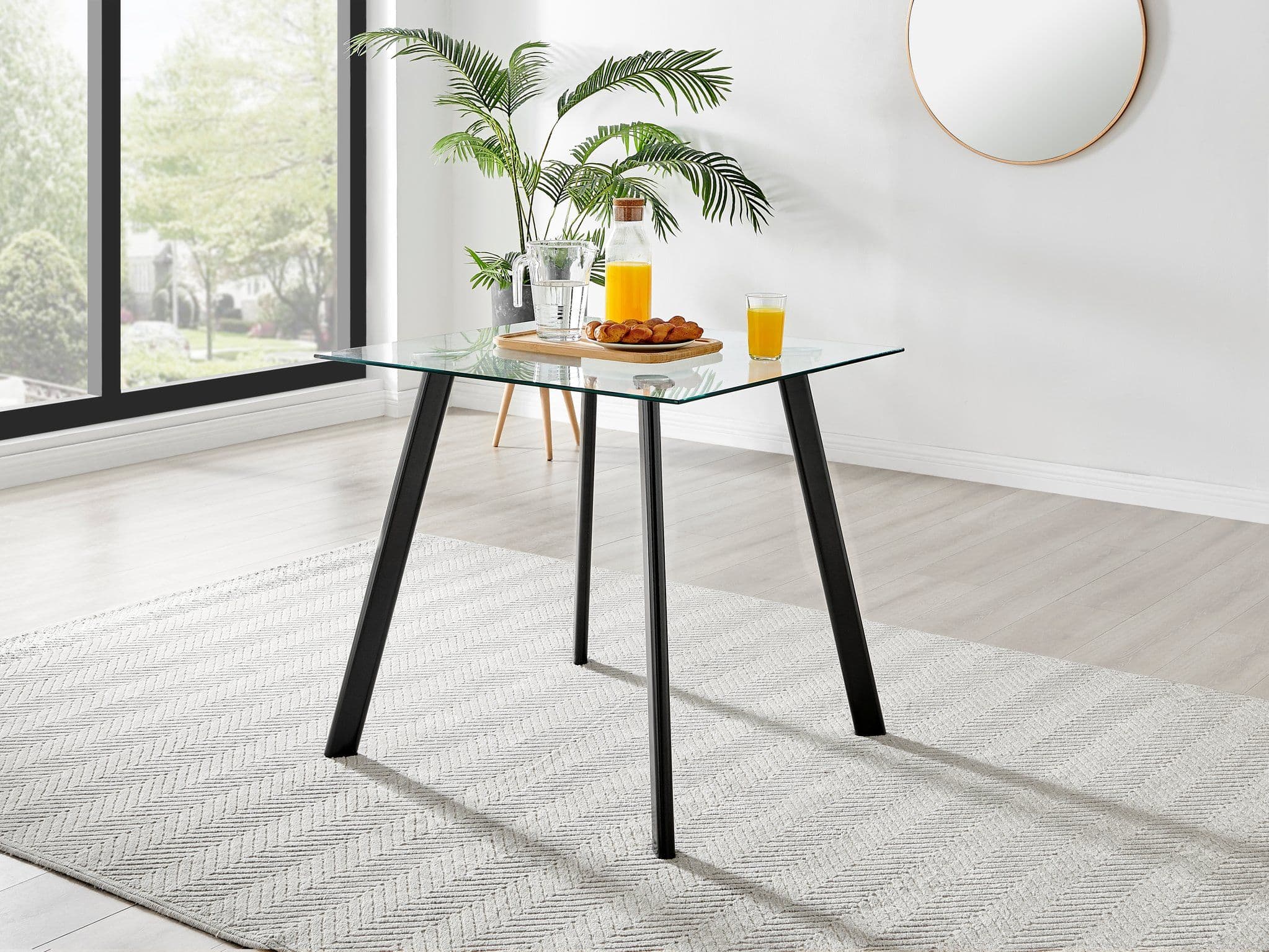 Seattle 80cm 4 Seater Square Space Saving Glass Dining Table Metal Legs