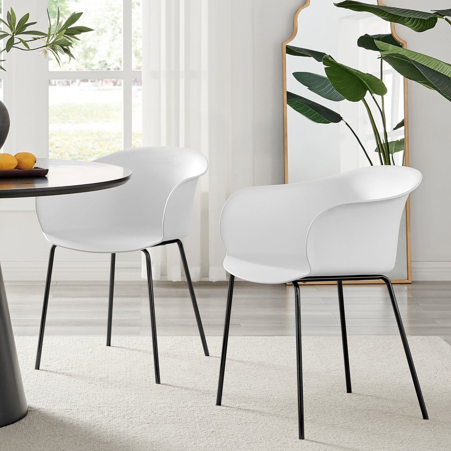Set 2 Harper Scandi Inspired Plastic Bat Chair Dining Chairs Powder Coated Metal Legs