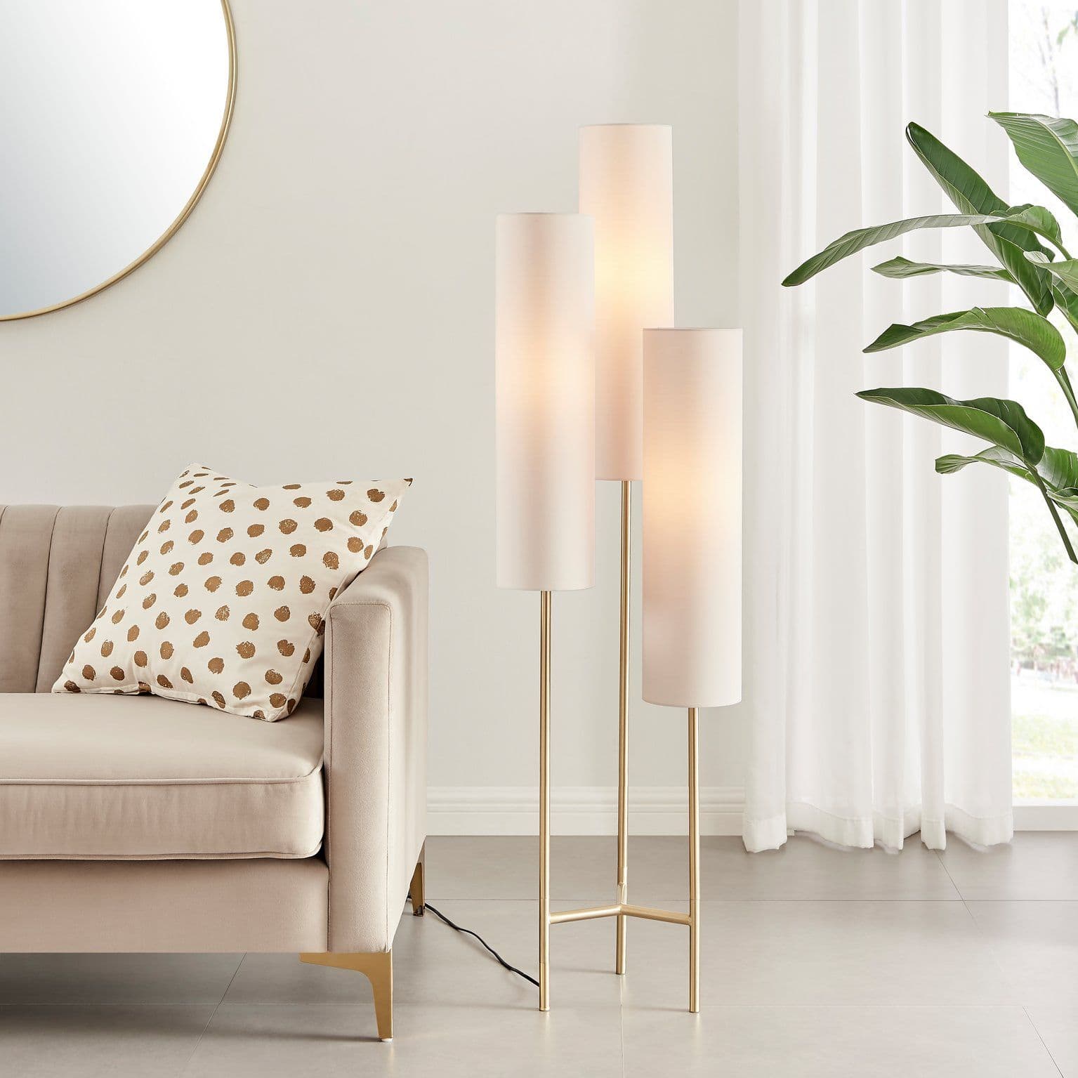 Suri Brass Plated Boho Triple Floor Lamp 3 Shades