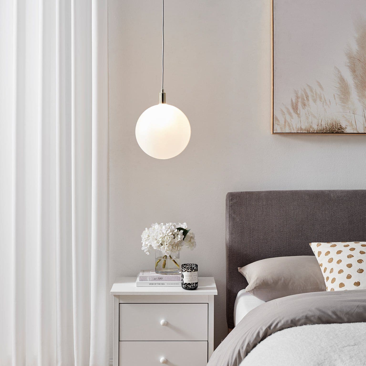 Martha Brushed Brass Art Deco Pendant Light Frosted Glass Globe