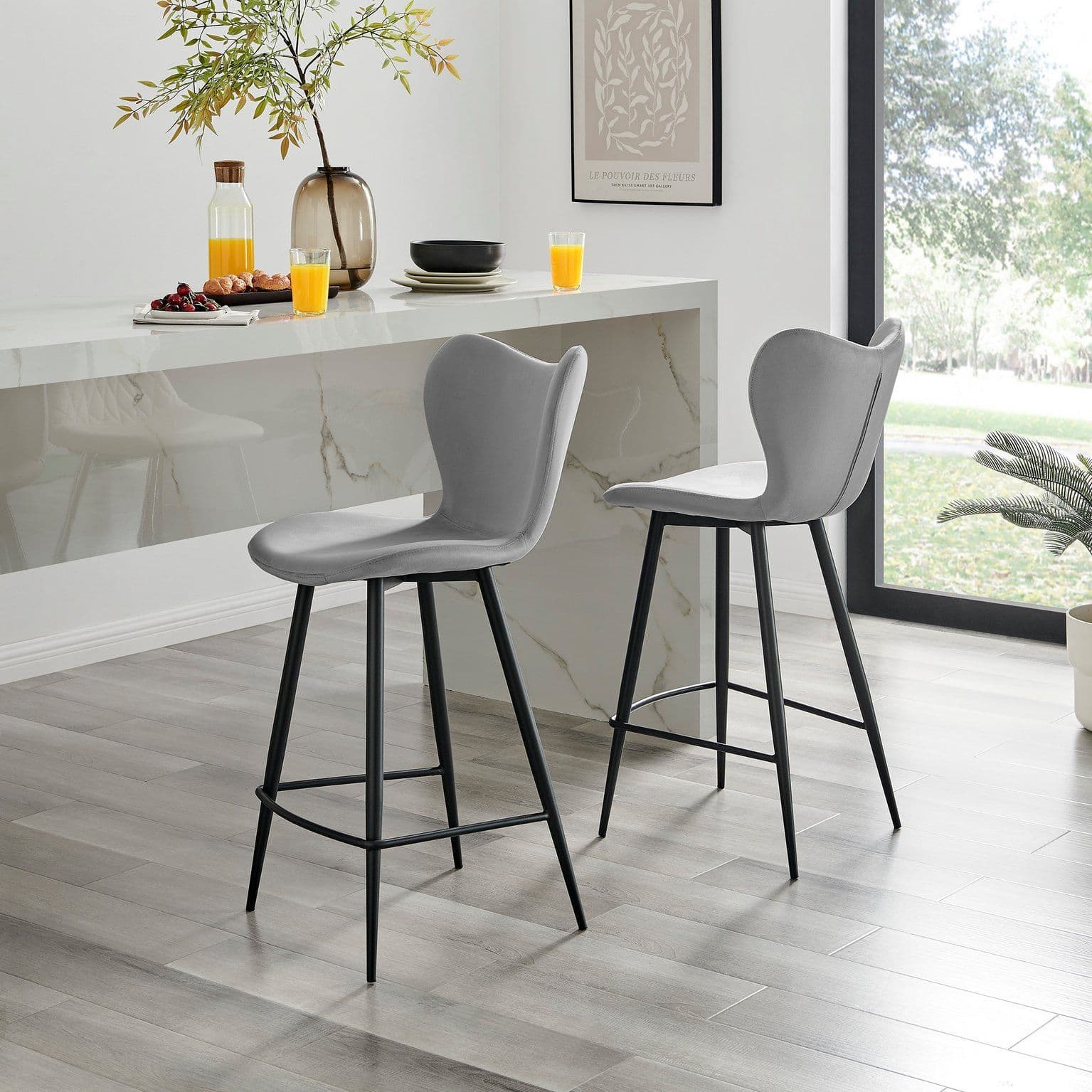 Kady Set 2 Velvet Leg Bar Chair