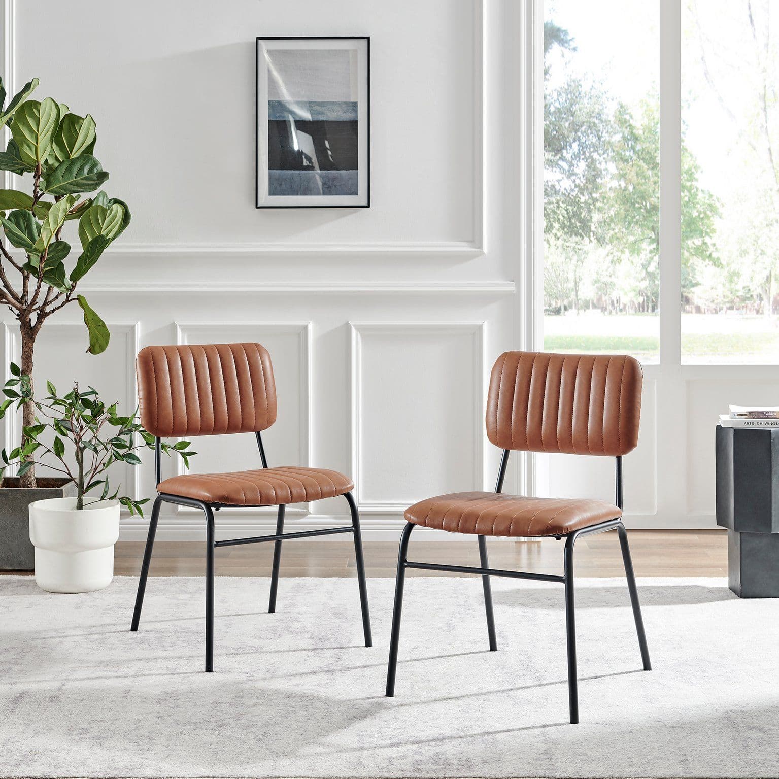 Set 2 Delta Faux Leather Industrial Dining Chairs