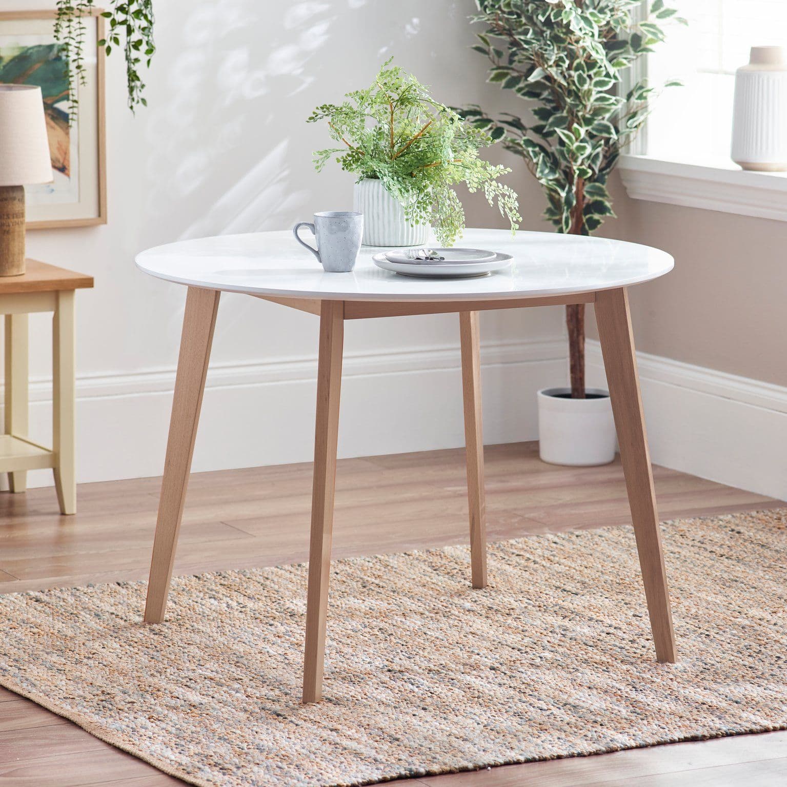 Sofia 4 Seater Round Dining Table Wood Legs Semi Matte Veneer Top Made Ukraine