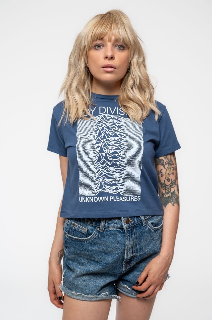 Joy Division Women's Unknown Pleasures Crop Top in Blue | Size: Small