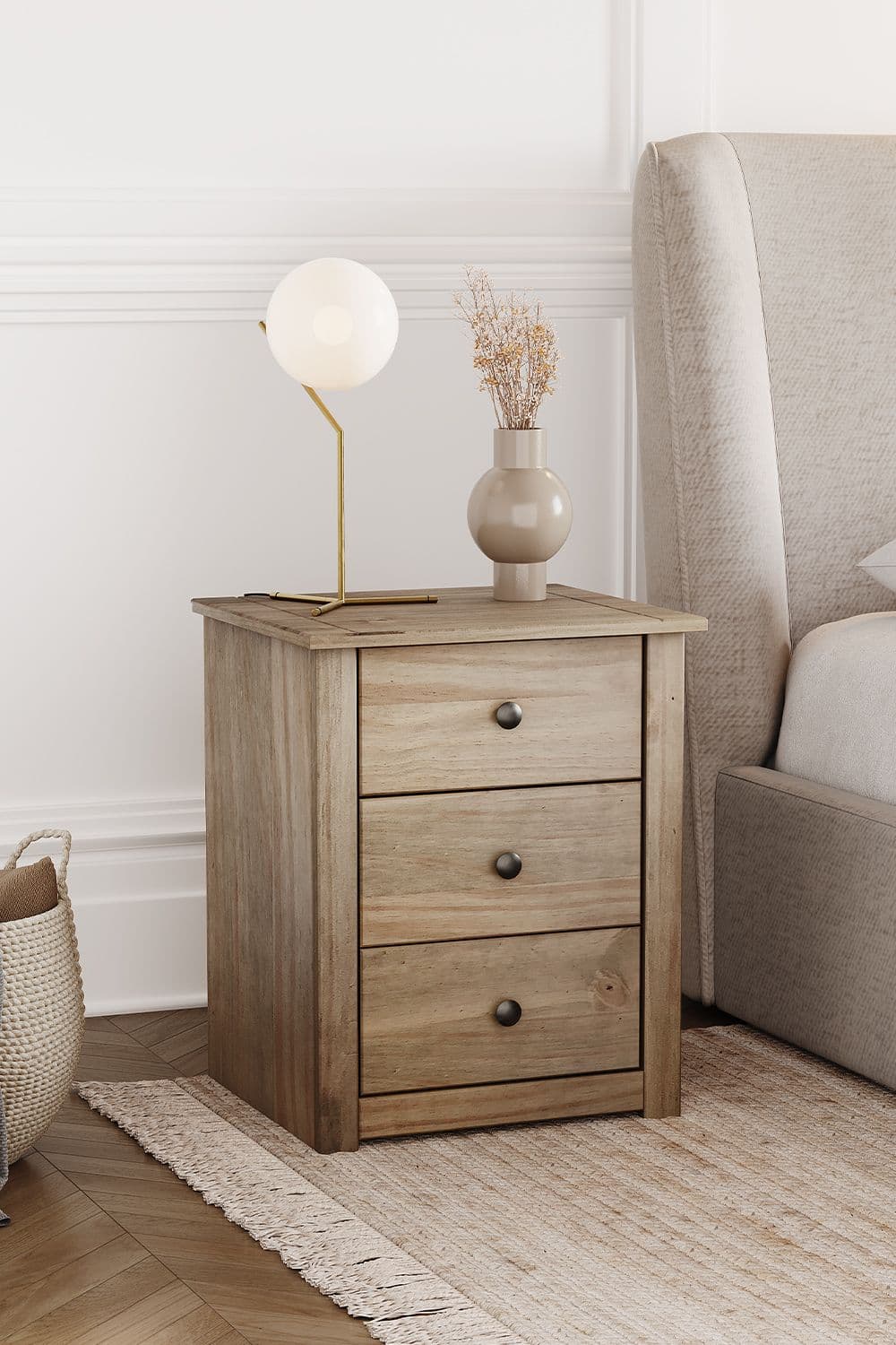 Vida Designs Panama 3 Drawer Bedside Chest Drawers Bedroom Furniture