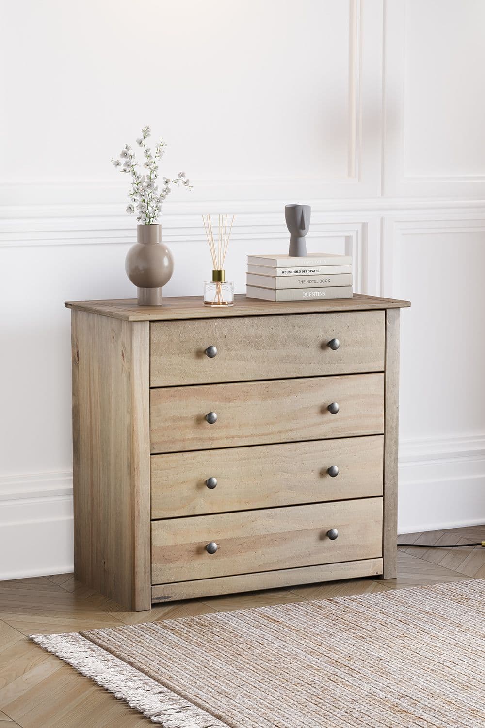 Vida Designs Panama 4 Drawer Bedside Chest Drawers Bedroom Furniture