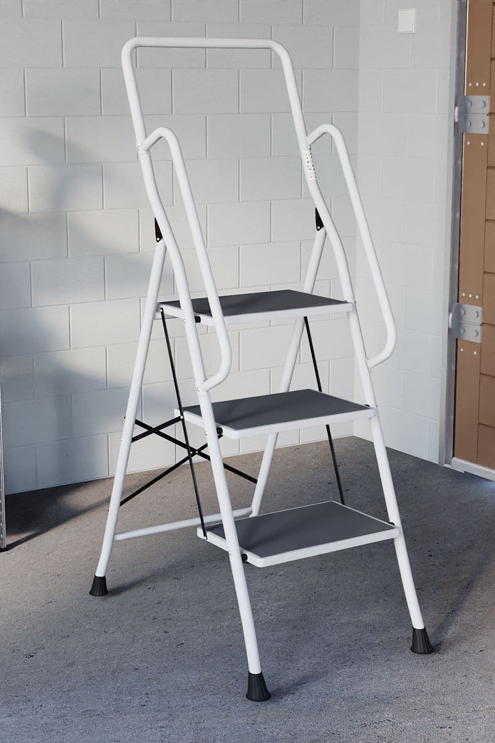 Vida 3 Step Folding Ladder Handrail Anti Slip Mat
