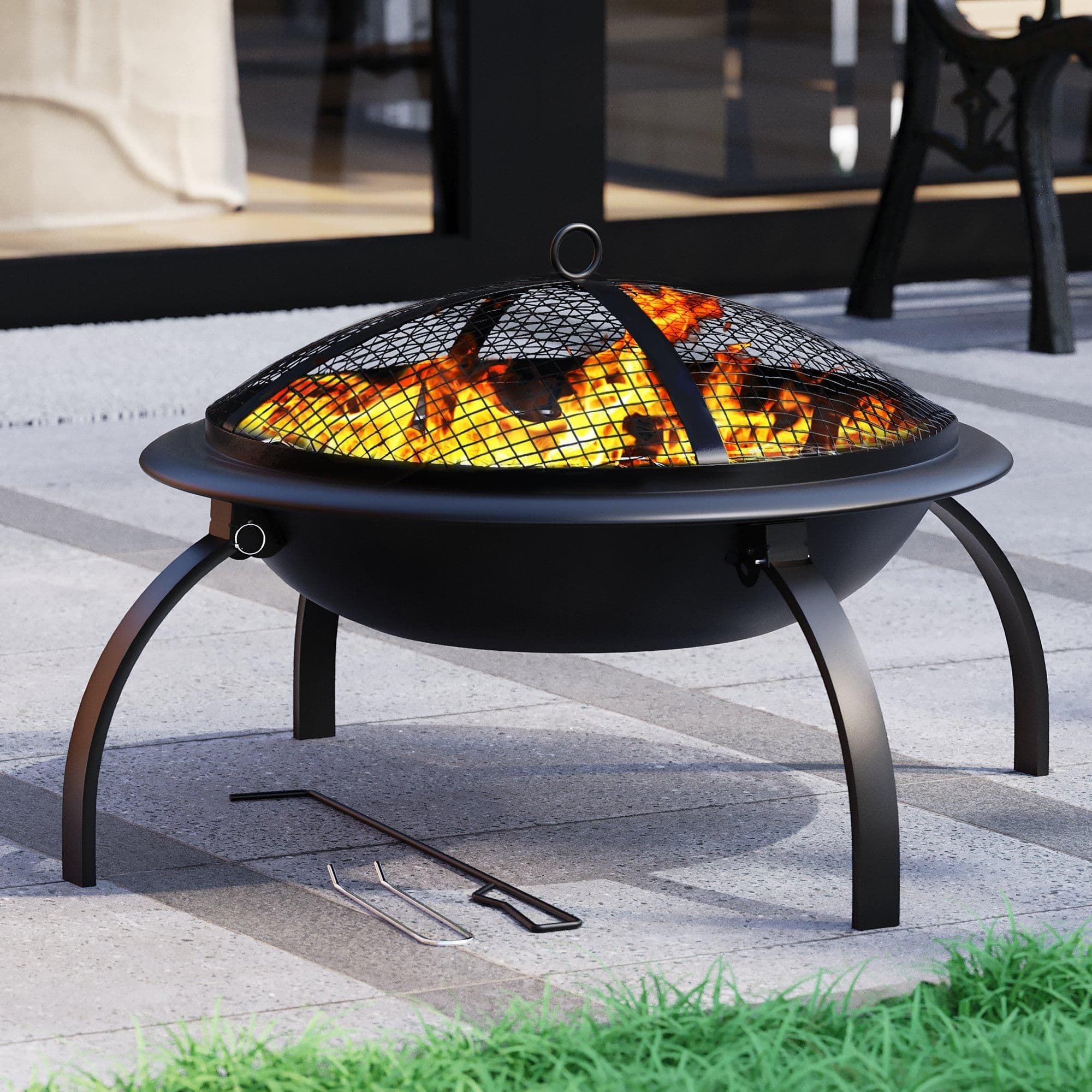 Fire Vida Folding Steel Fire Pit Large Fire Patio Cooking Grill