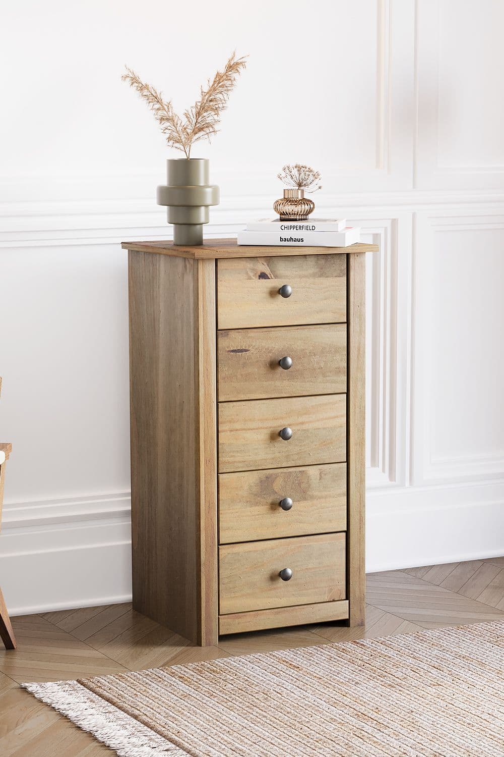 Vida Designs Panama 5 Drawer Narrow Chest Storage Bedroom Furnuiture