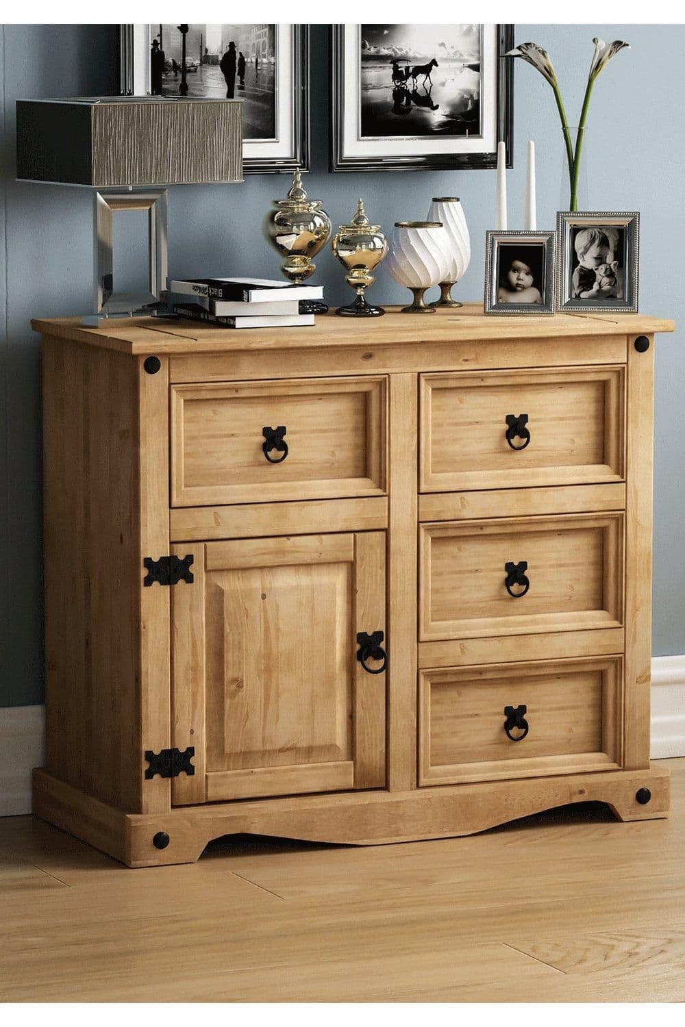 Vida Designs Corona 1 Door 4 Drawer Small Sideboard Storage 760 x 860 x 400 mm