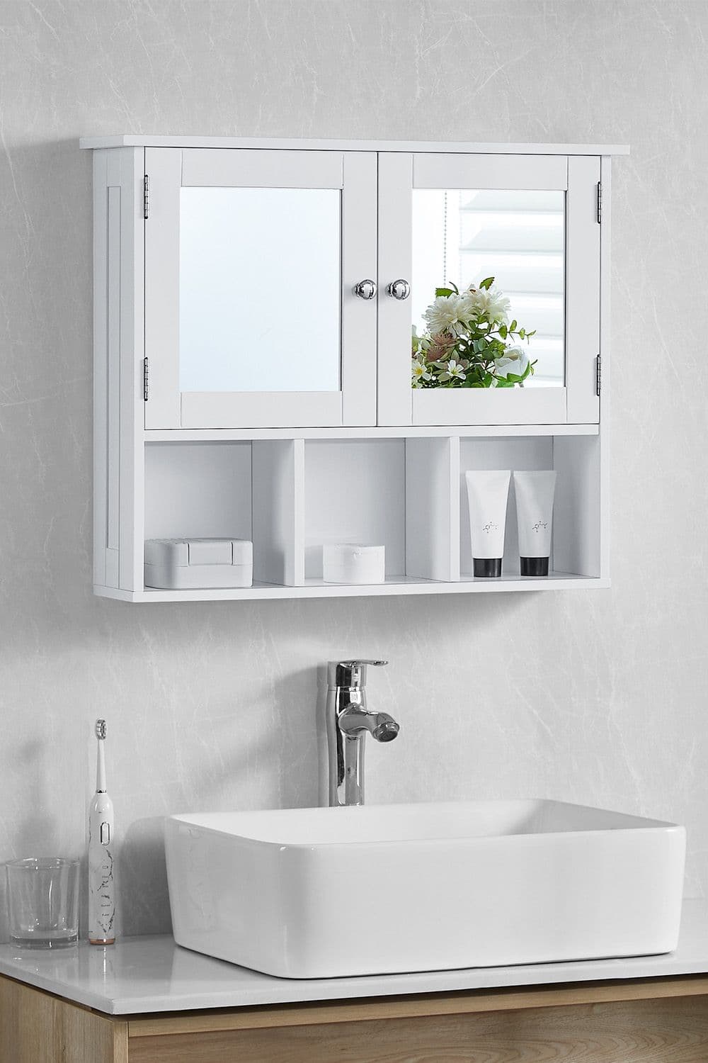 Bath Vida Priano 2 Door Mirrored Wall Cabinet 3 Compartments Storage 500 x 600 x 140 mm