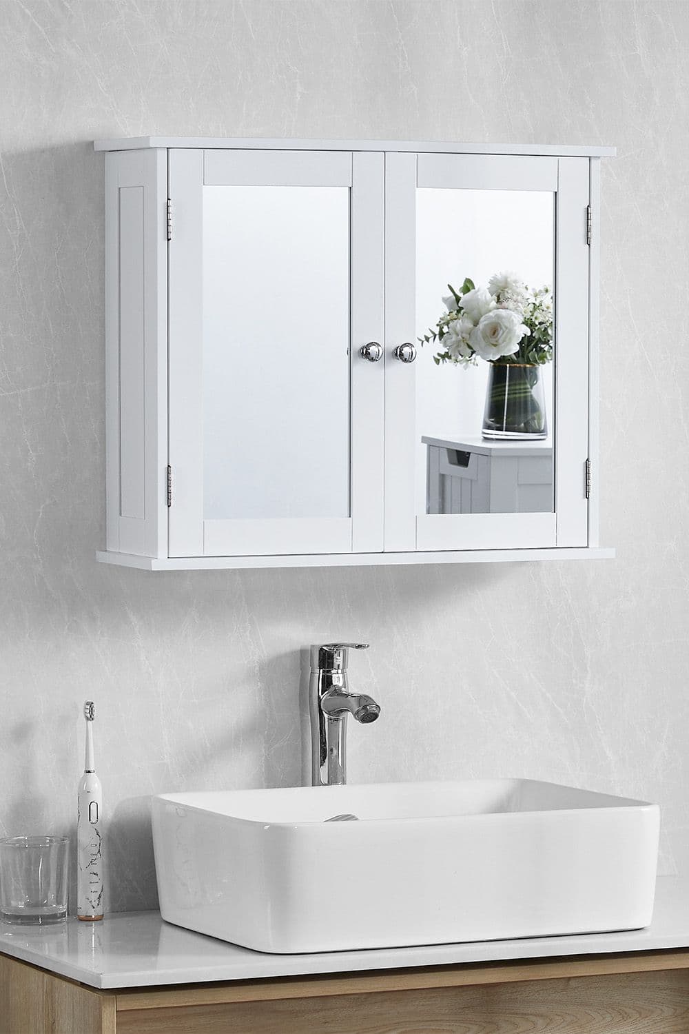 Bath Vida Priano 2 Door Mirrored Wall Mounted Cabinet Shelves Bathroom Storage 470 x 570 x 180 mm
