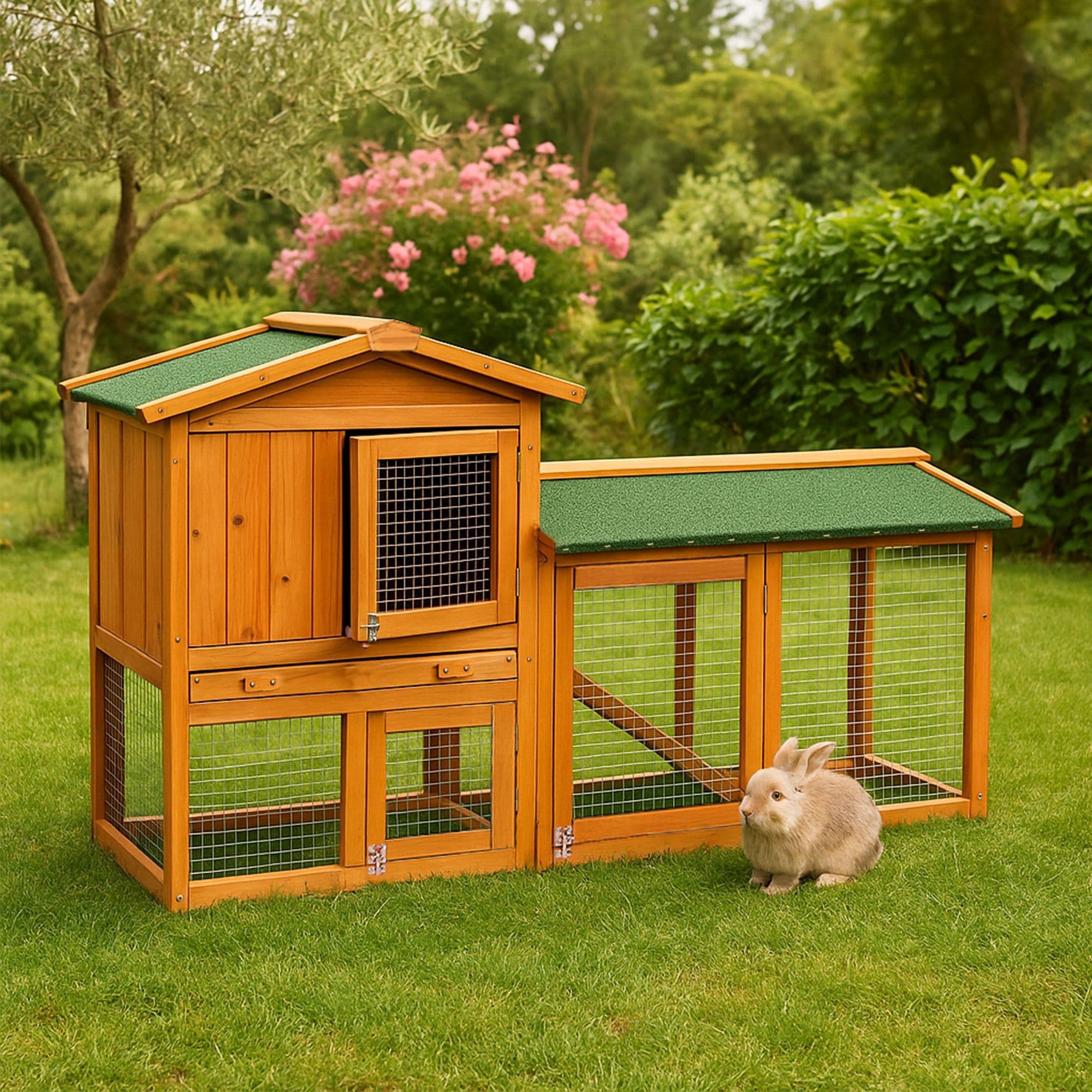 Pet Vida Double Wooden Pet Hutch Pet House Garden