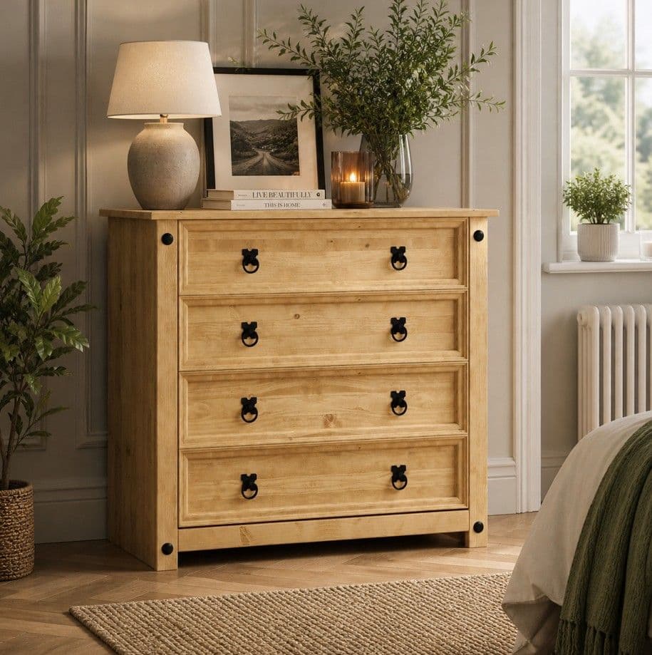 Vida Designs Corona Rustic 4 Drawer Chest Storage Bedroom Furniture
