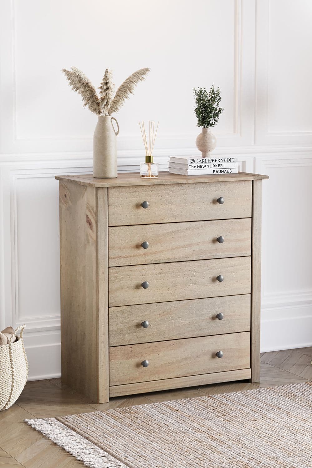 Vida Designs Panama 5 Drawer Chest Storage Bedroom Furniture