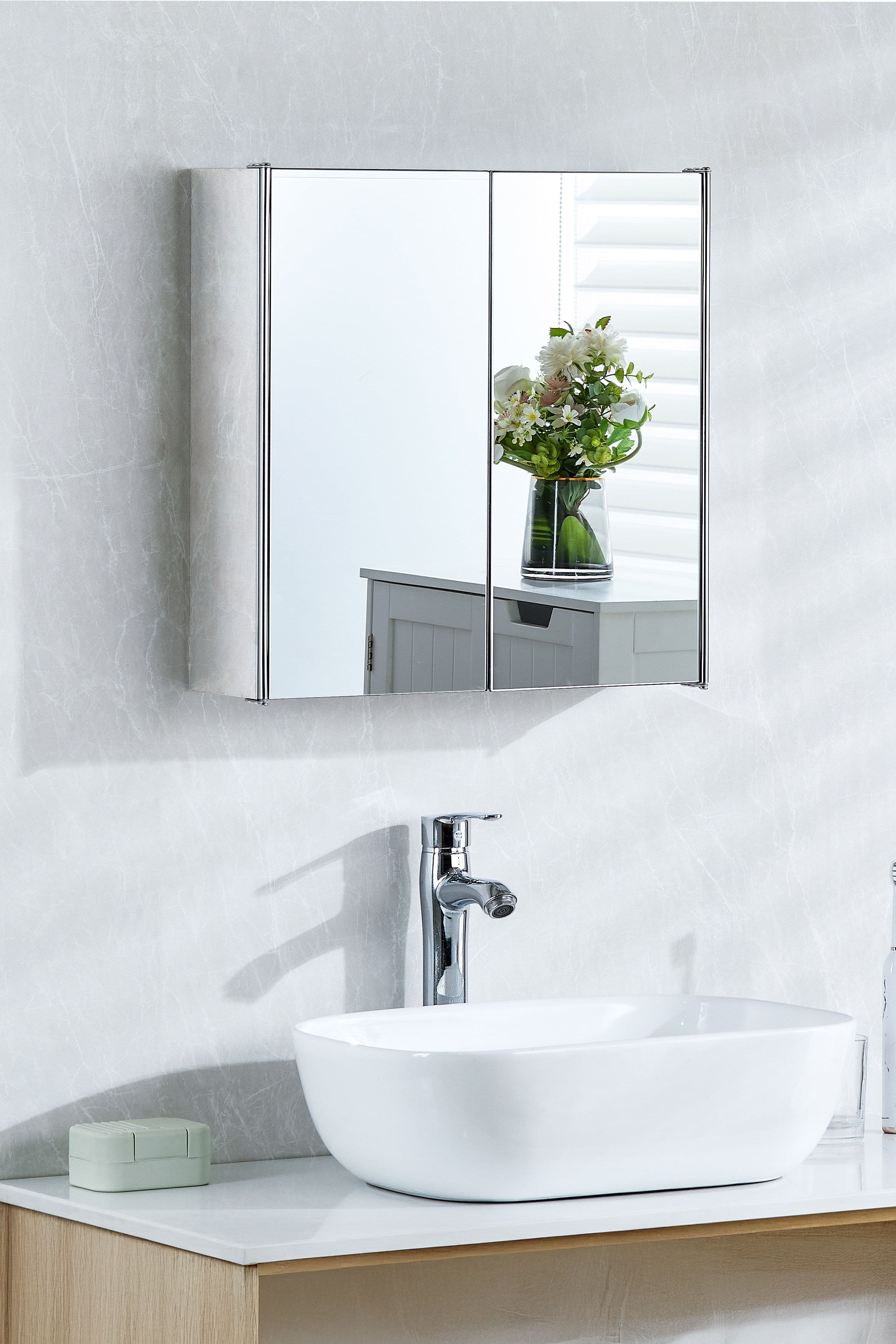 Bath Vida Tiano Stainless Steel Mirrored Double Door Wall Cabinet