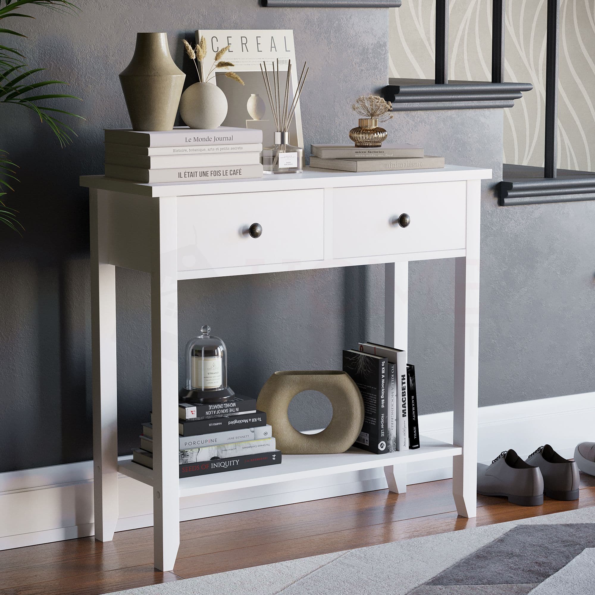 Vida Designs Windsor 2 Drawer Console Table Storage Organizer 740 x 800 x 300 mm