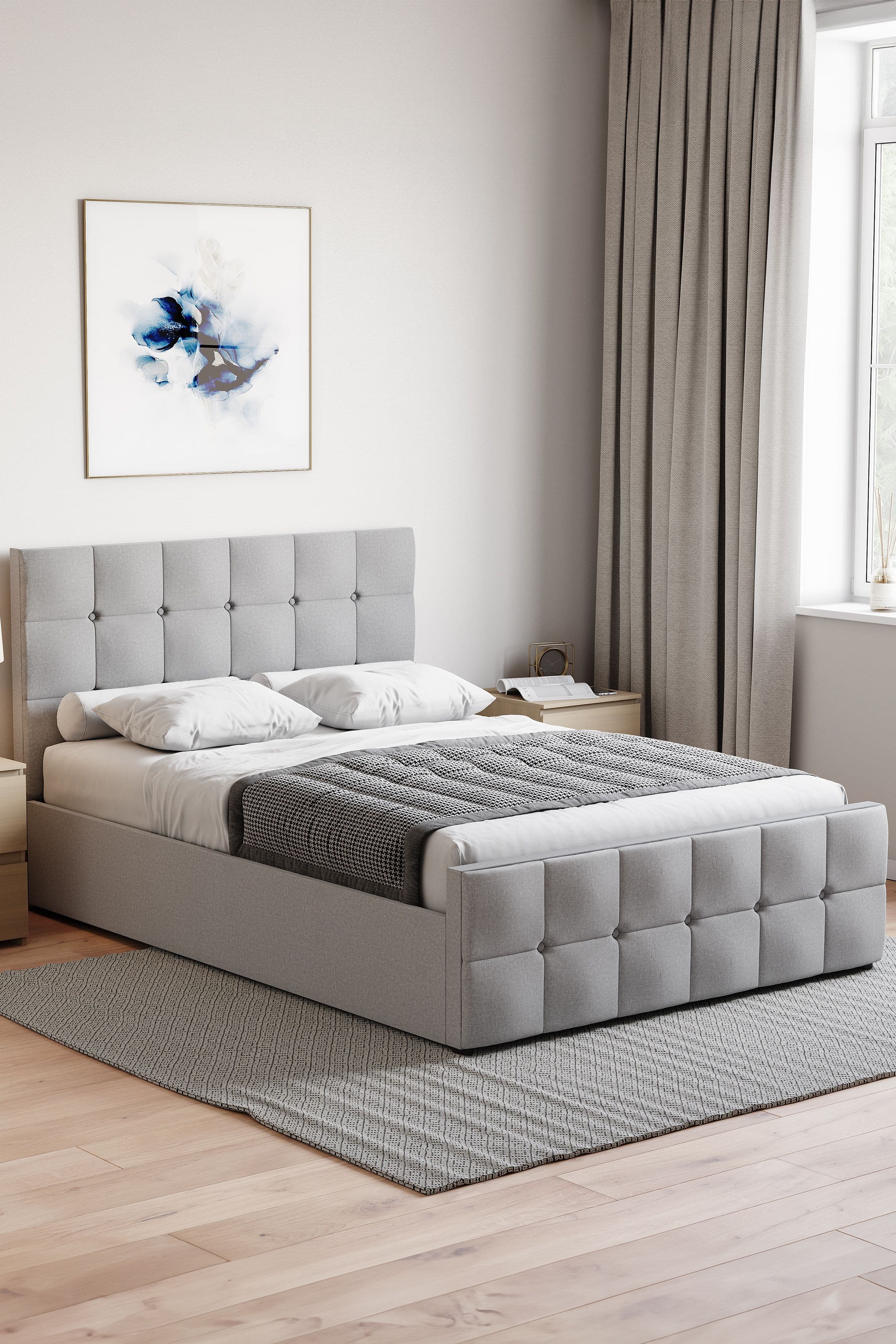 Vida Designs Valentina Double Ottoman Bed Frame Linen Fabric 1060 x 140 x 2070 mm