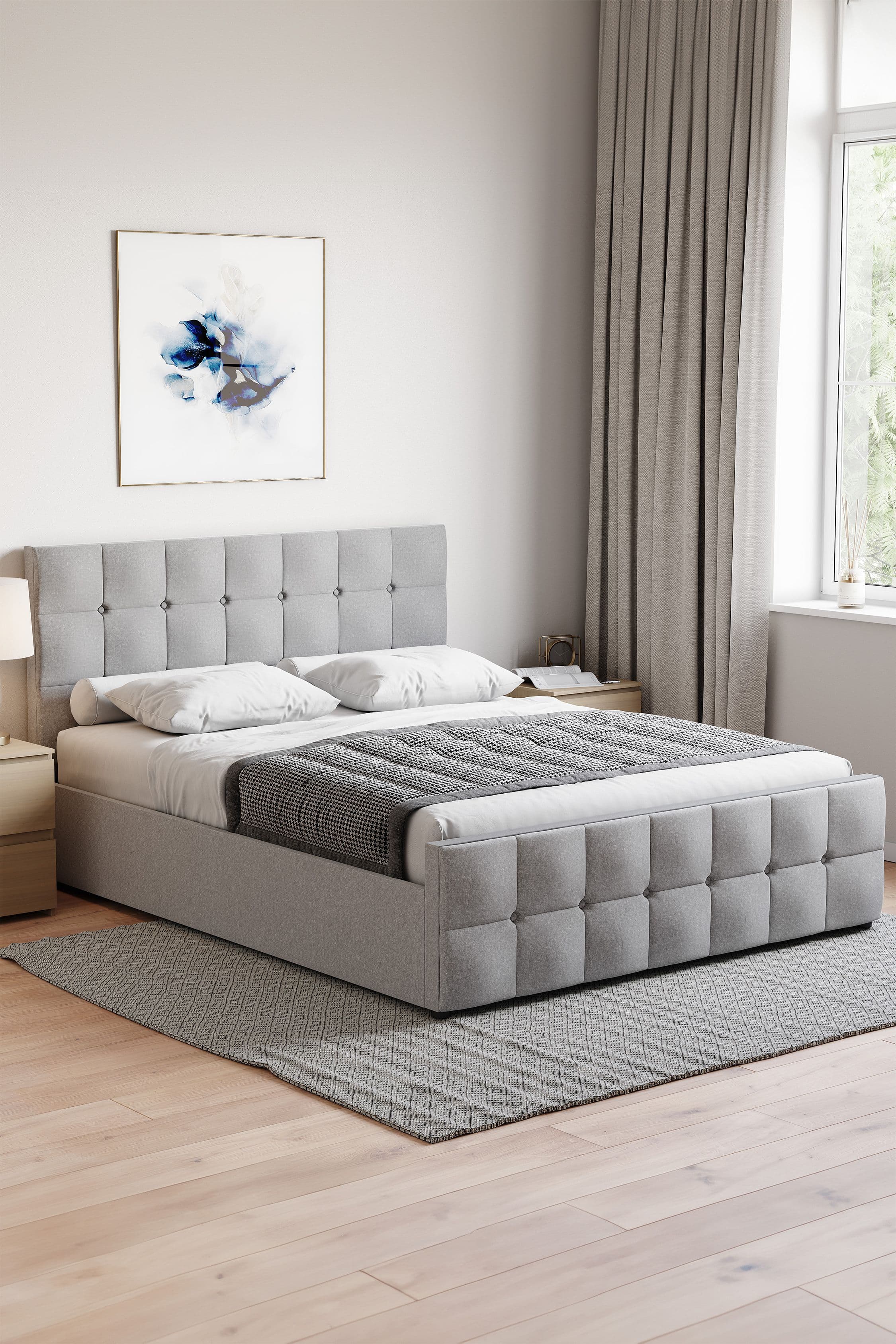 Vida Designs Valentina King Ottoman Bed Frame Linen Fabric 1040 x 1600 x 2170 mm