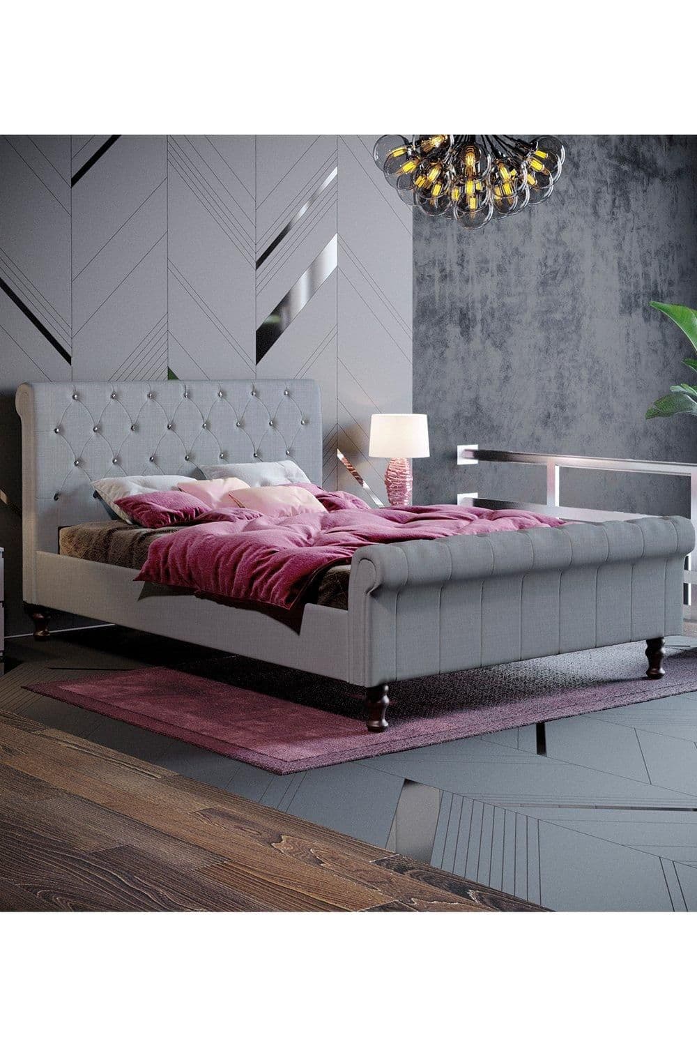 Vida Designs Violetta Double Bed Linen Fabric 1150 x 1470 x 2220 mm