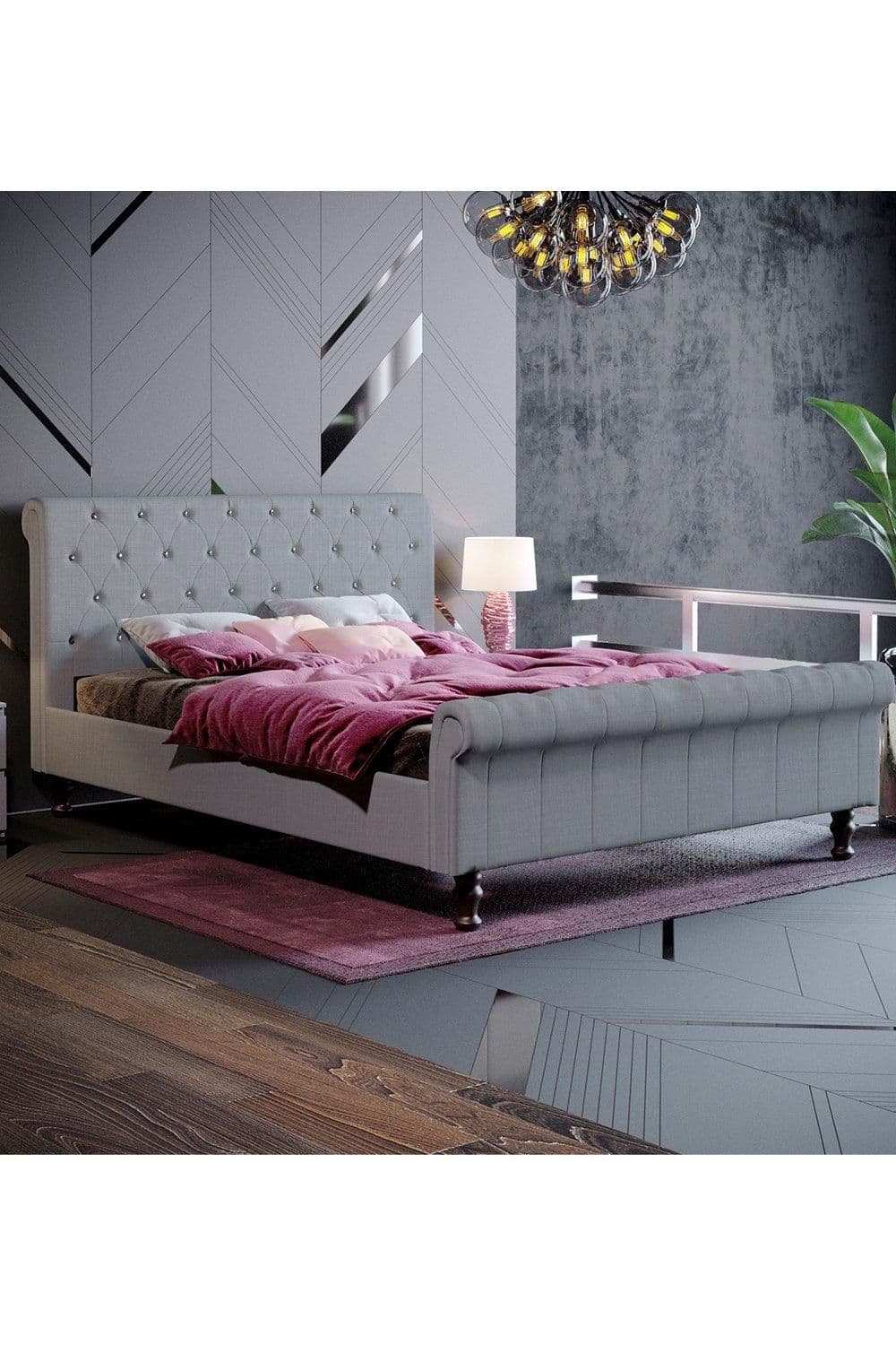Vida Designs Violetta King Bed Frame Linen Fabric 1150 x 1600 x 2320 mm