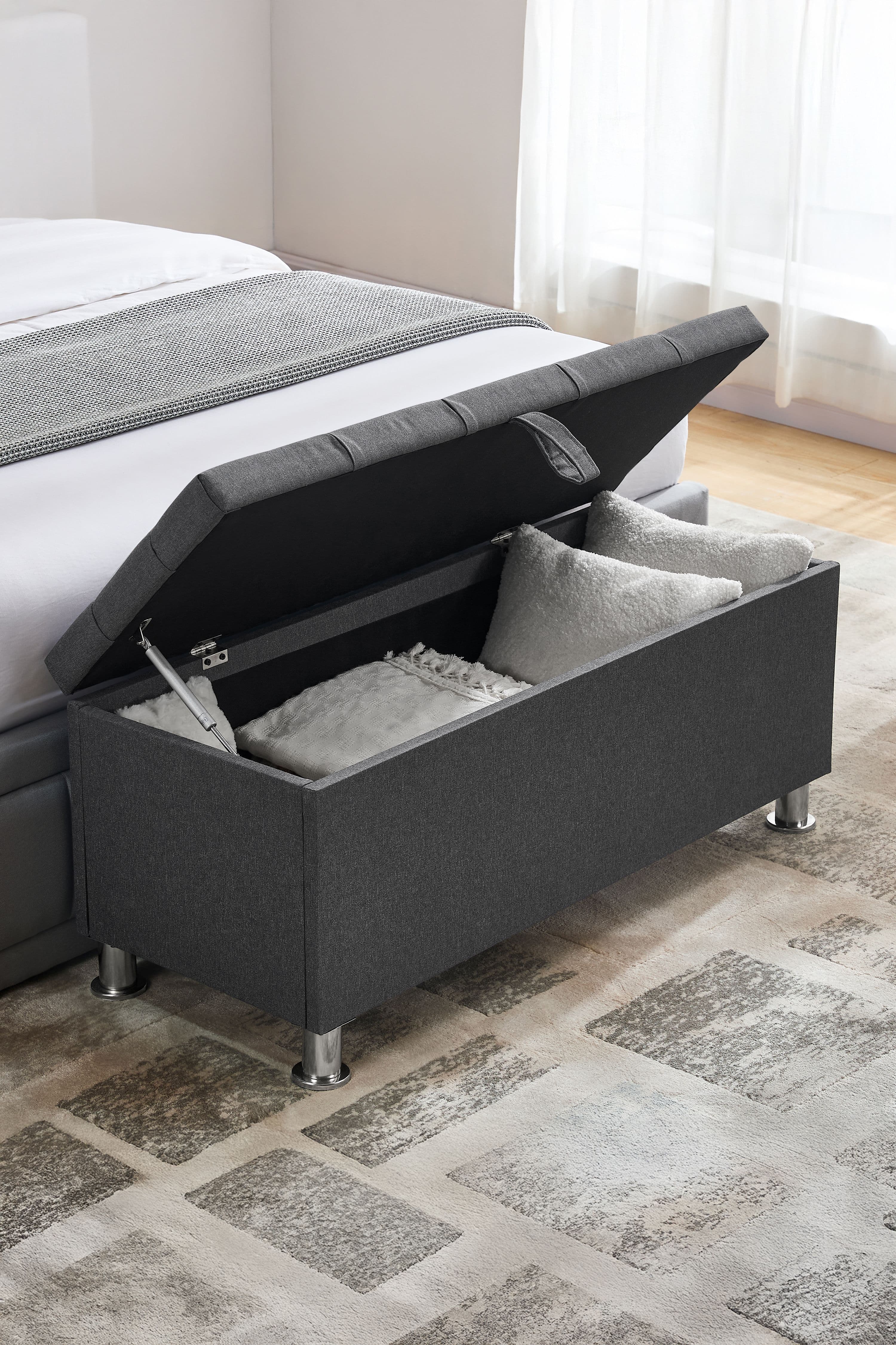 Vida Designs Valencia Storage Ottoman Linen Fabric Versatile Storage Furniture