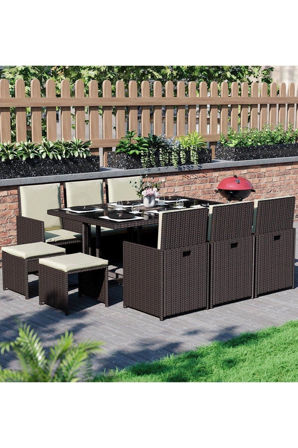 11 Pc Garden Vida Cuba 10 Seater Rattan Set Outdoor Garden Furniture 6 Chairs 4 Stools Table