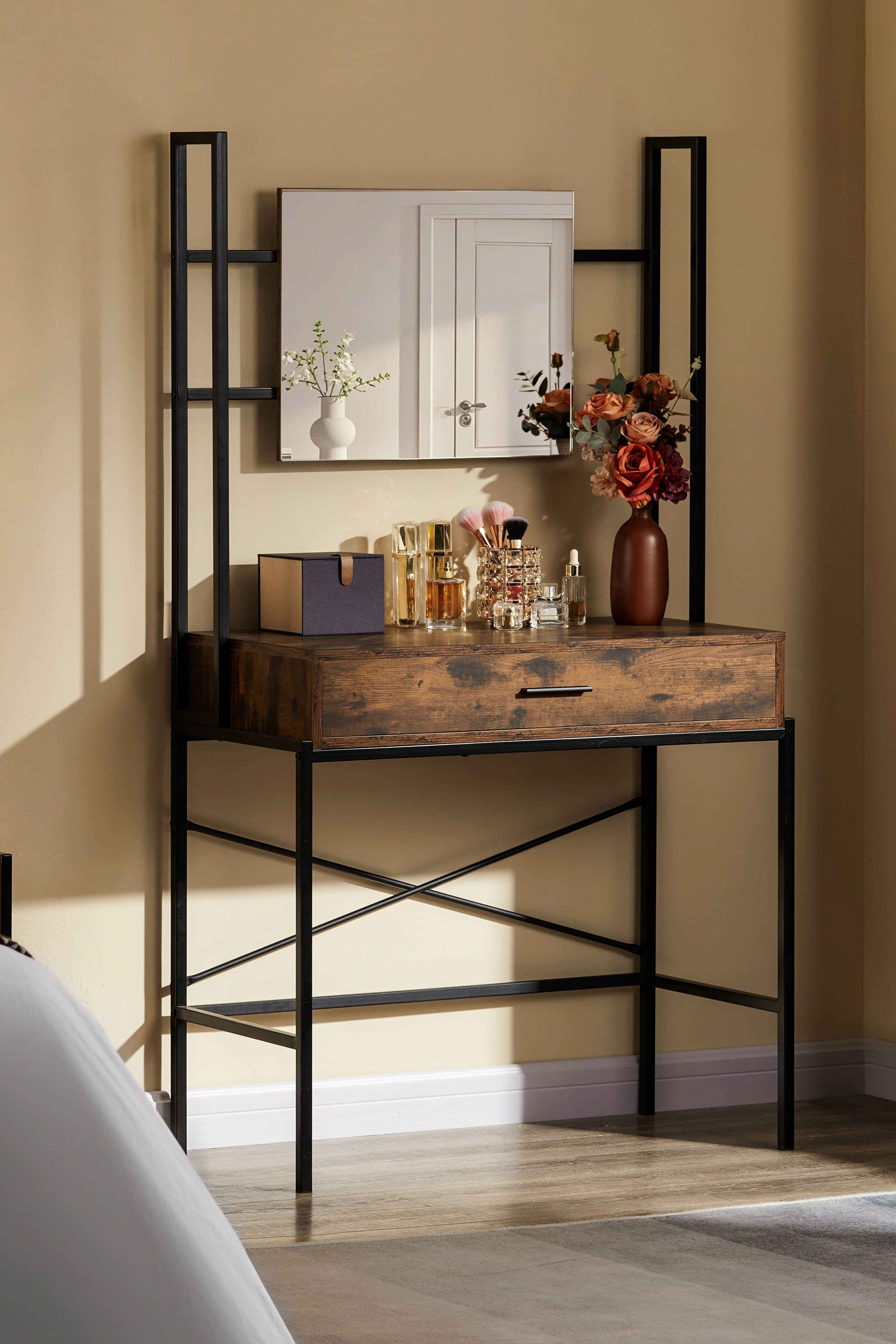 Vida Designs Brooklyn 1 Drawer Dressing Table Built Mirror Storage
