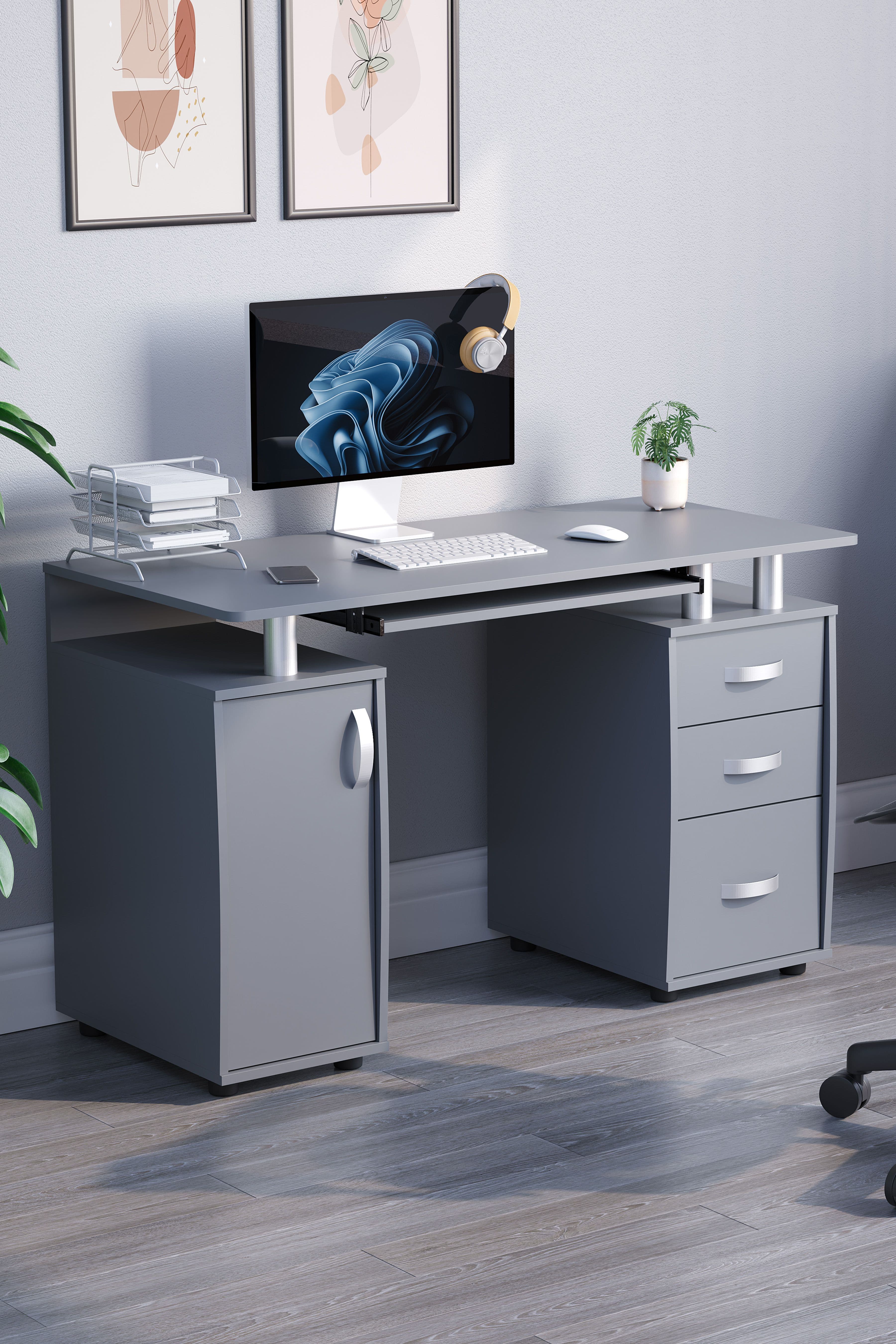 Vida Designs Otley 3 Drawer Internal Shelf Computer Desk Storage Office Study Workstation Gaming Table