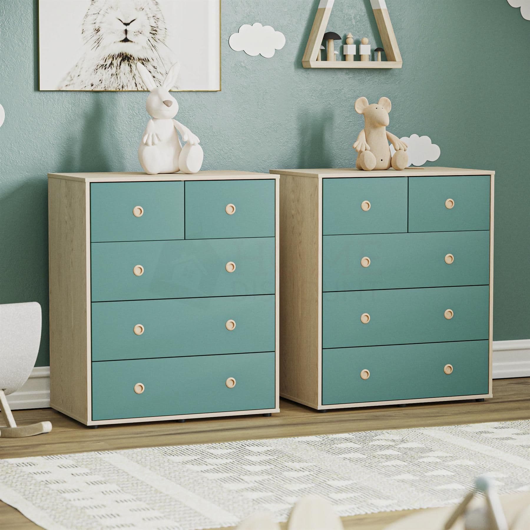Vida Neptune 5 Drawer Chest Set 2 Chest Drawers Storage Bedroom Furniture