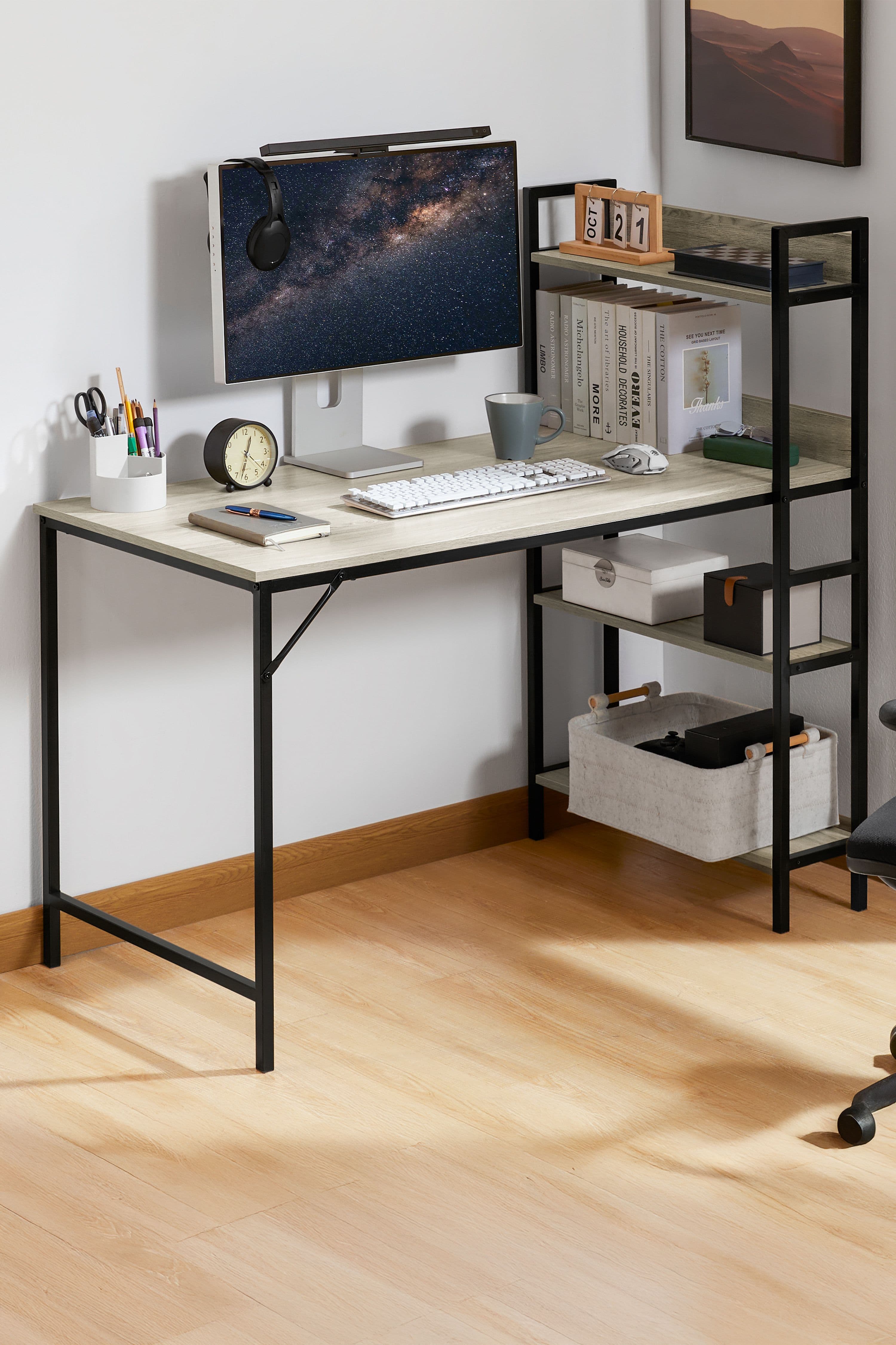 Vida Designs Brooklyn Large Computer Desk 3 Shelves Office Study Gaming Table