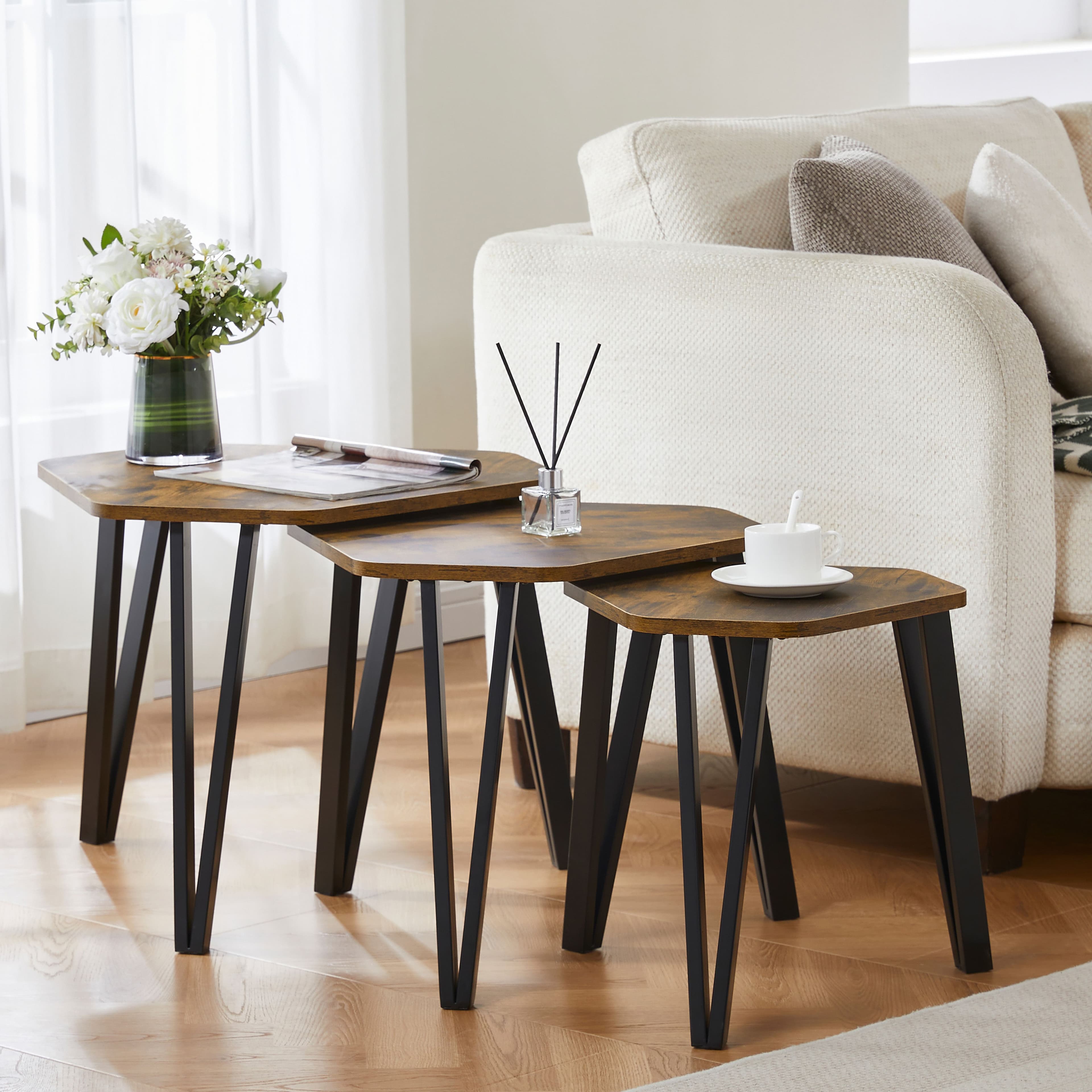 Vida Designs Brooklyn Nest 3 Tables Set 3 MDF Living Room Coffee Side Table Furniture