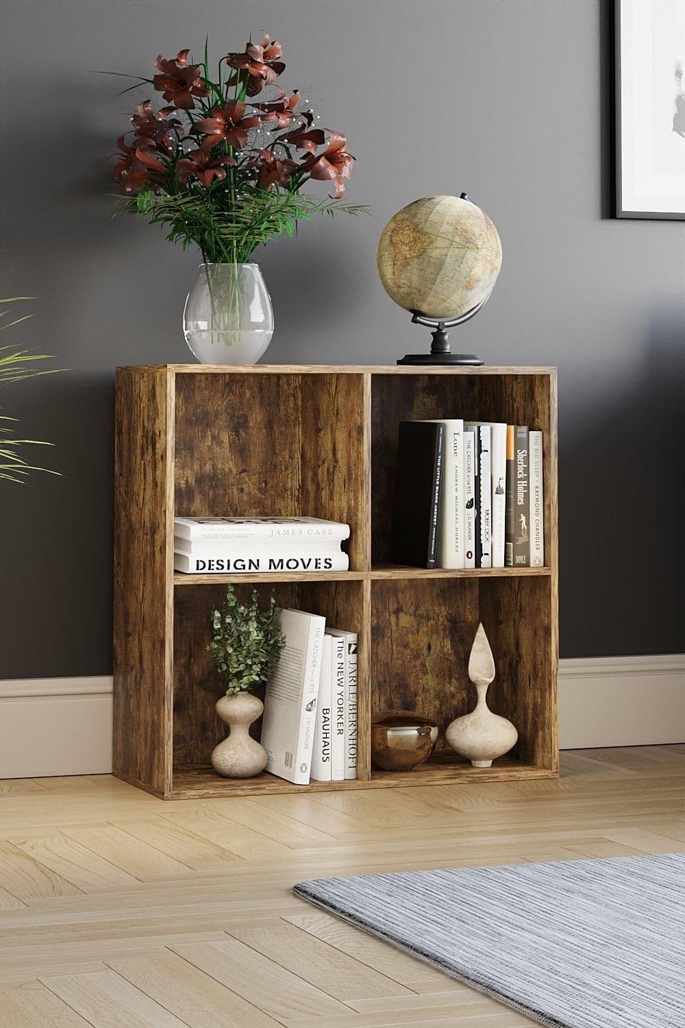 Vida Designs Durham 2x2 Cube Storage Unit Bookcase MDF Dark Wood 645 x 650 x 290 mm
