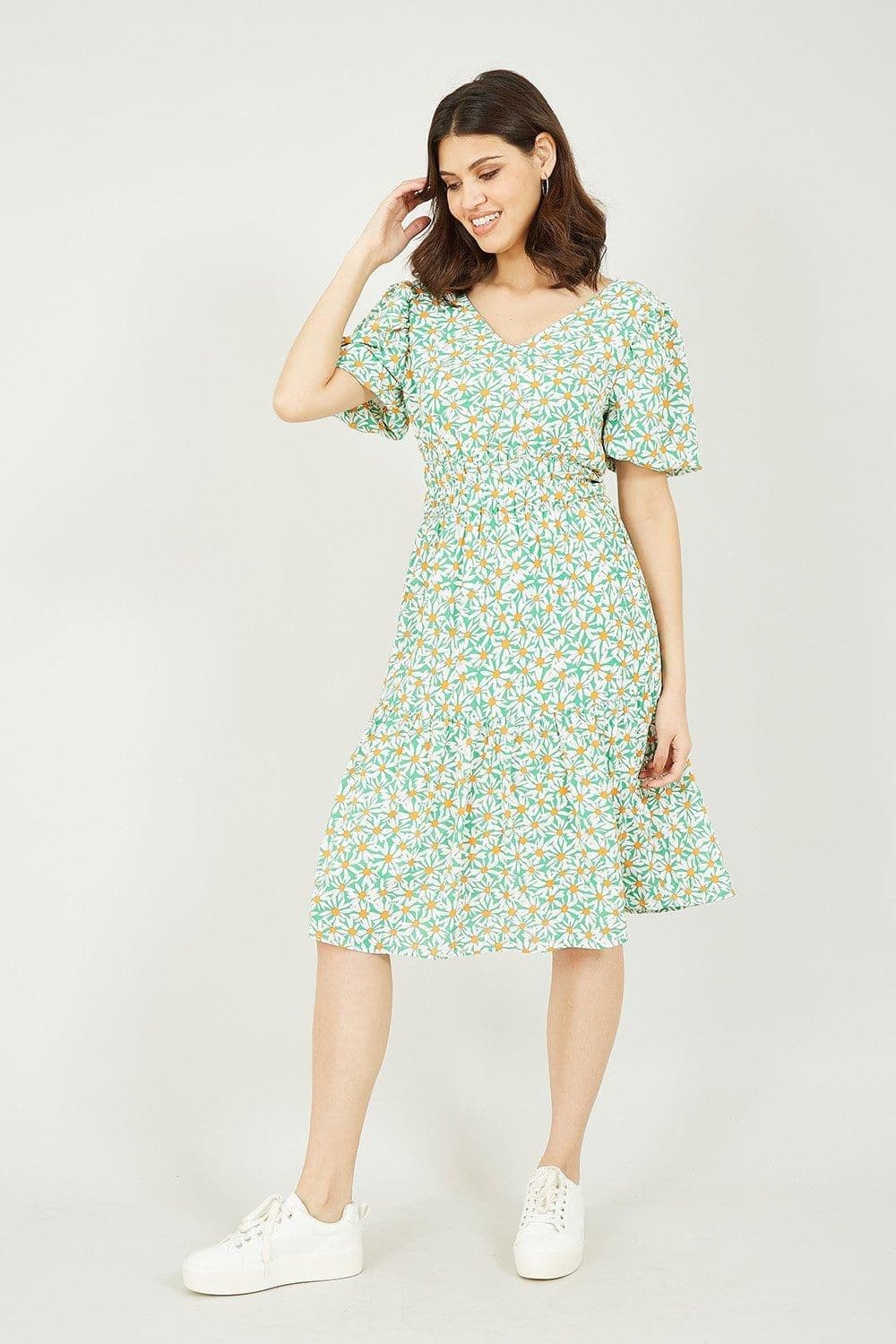 Daisy Ruched Dress Puff Sleeves