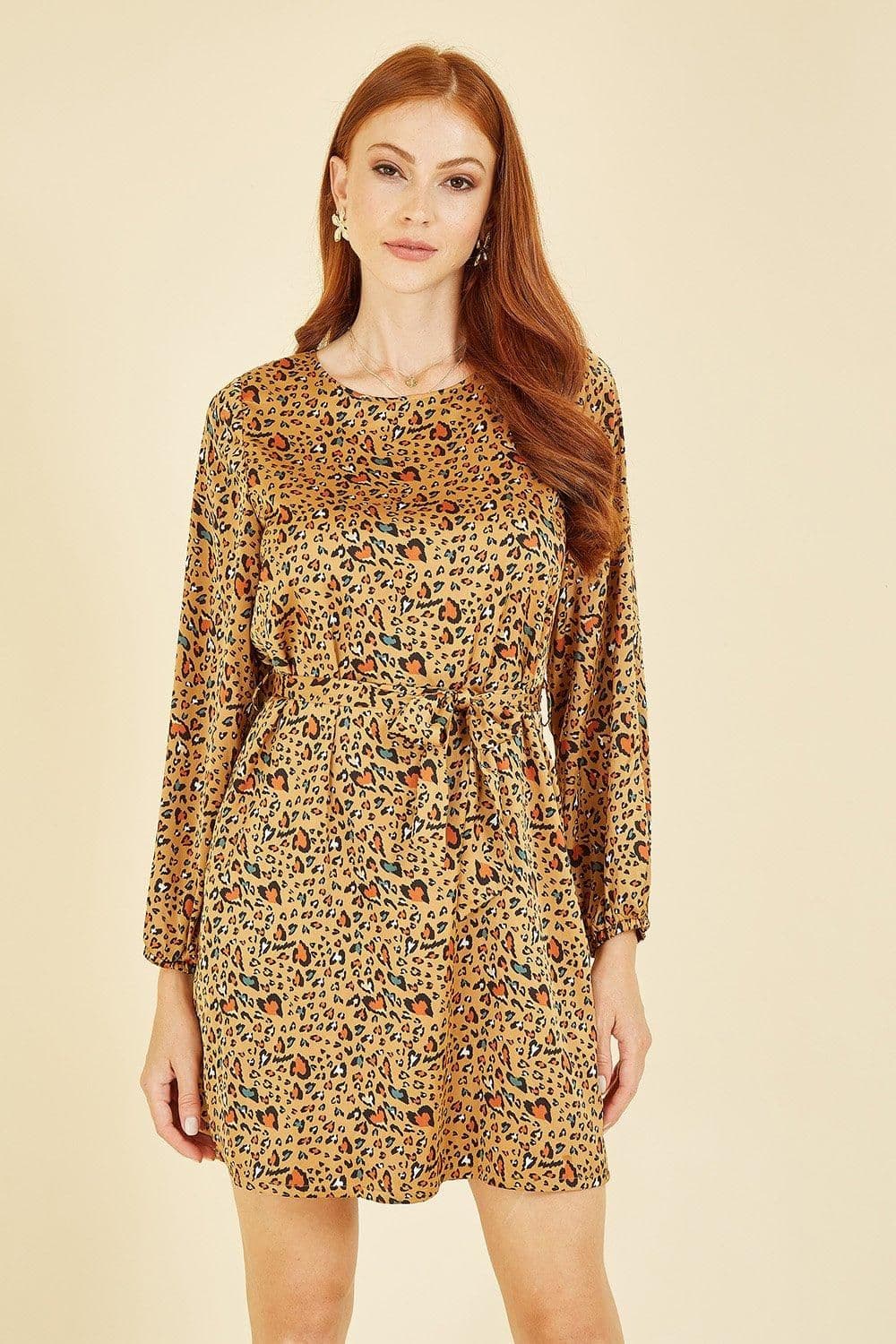 Animal Heart Print Long Sleeve Tunic Dress