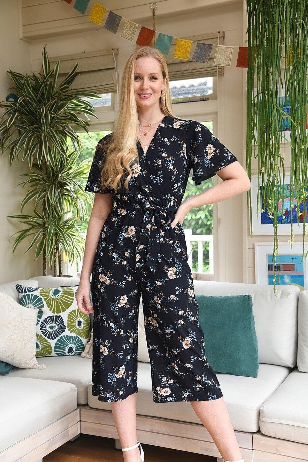 Floral Print Culotte Jumpsuit