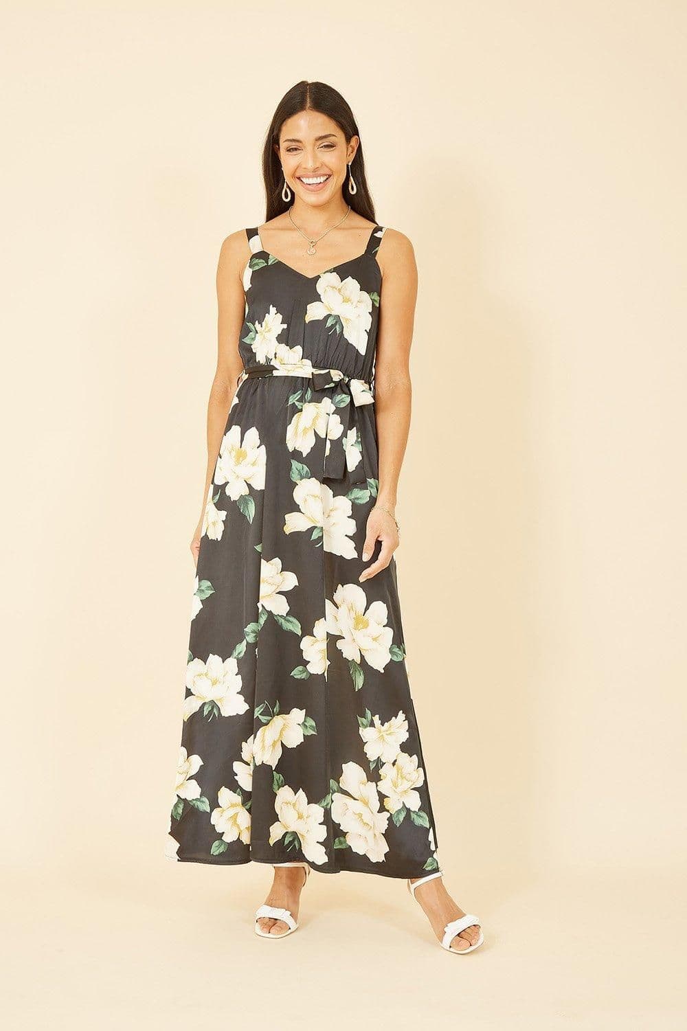 Satin Floral Print Maxi Dress