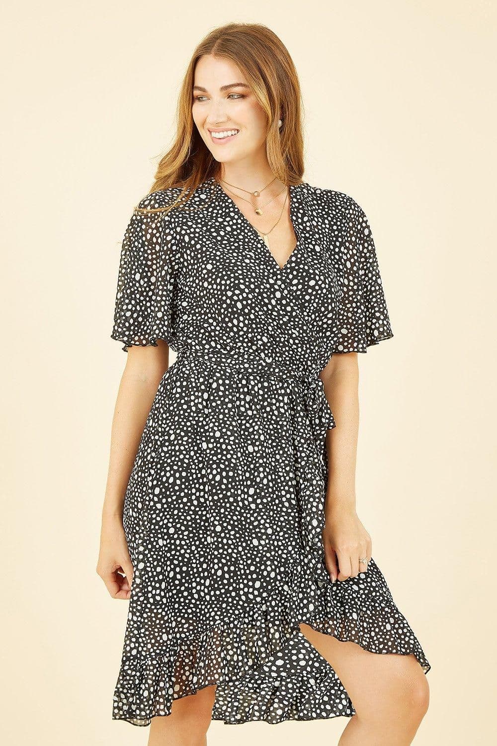Spot Frill Wrap Dress